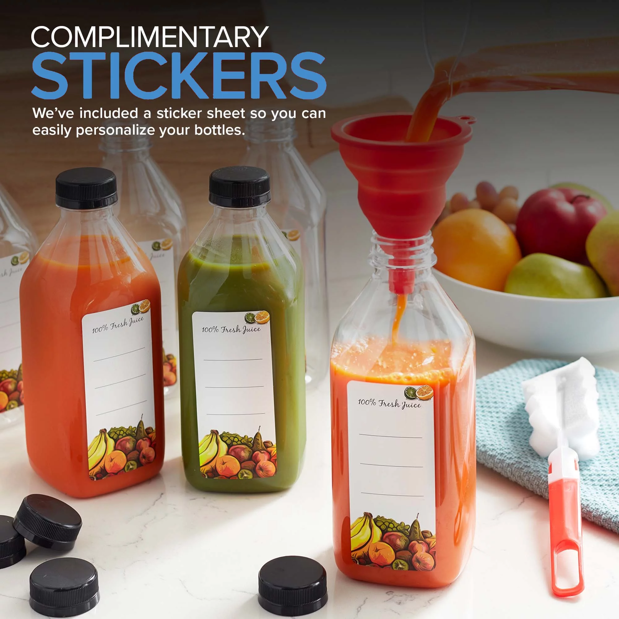 Stock Your Home 32oz 6 Pack Reusable Plastic Juice Bottles with Caps, Clear Smoothie Drink Container