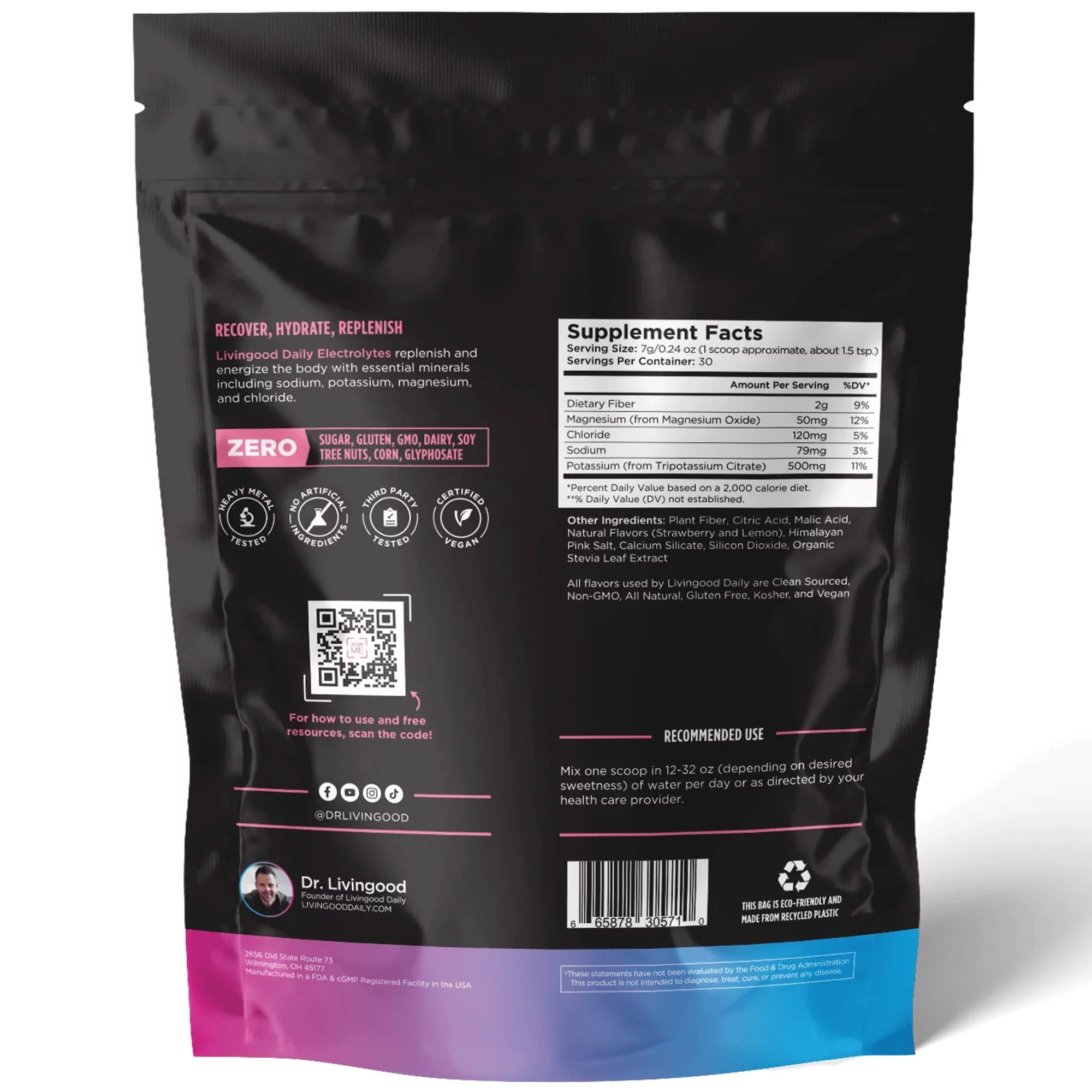 Livingood Daily Electrolyte Powder, Strawberry Lemonade - Sugar-Free Hydration Drink Mix