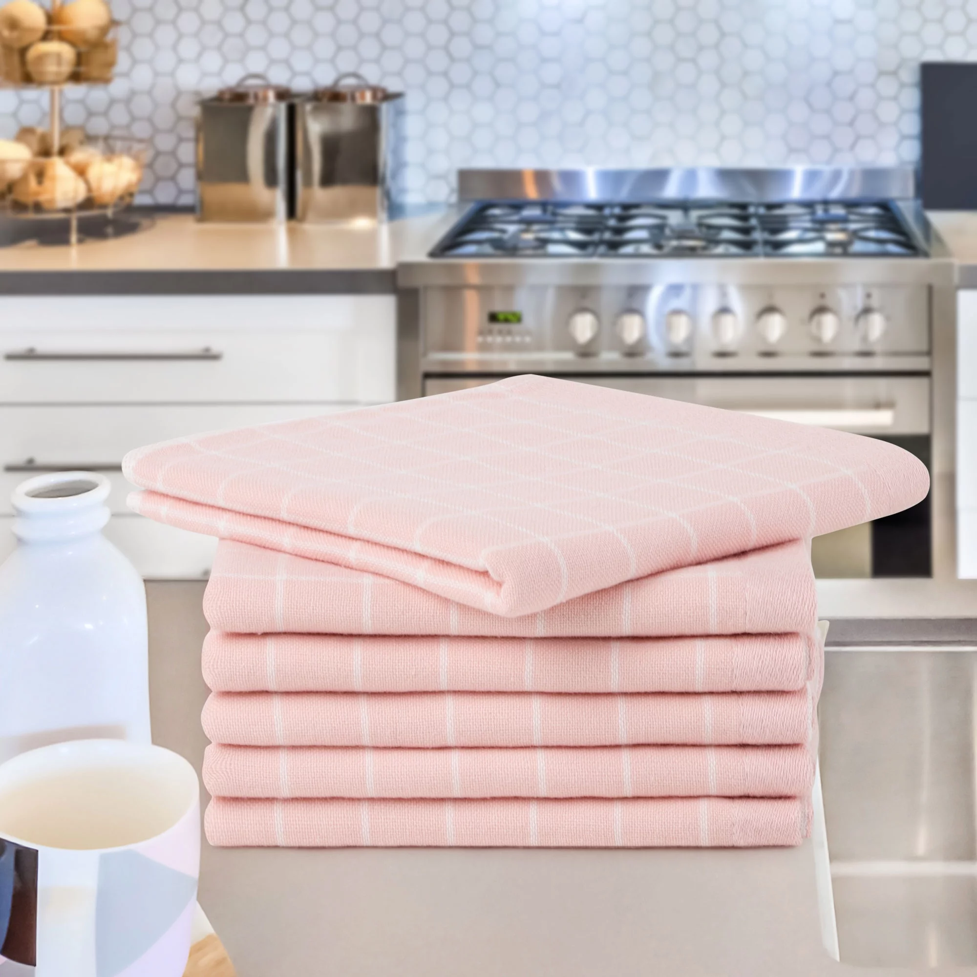 Unique Bargains 6Pcs 100% Cotton Absorbent Square Plaid Kitchen Towels 29