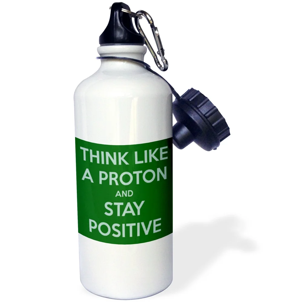 3dRose Think like a proton and stay positive, Green, Sports Water Bottle, 21oz
