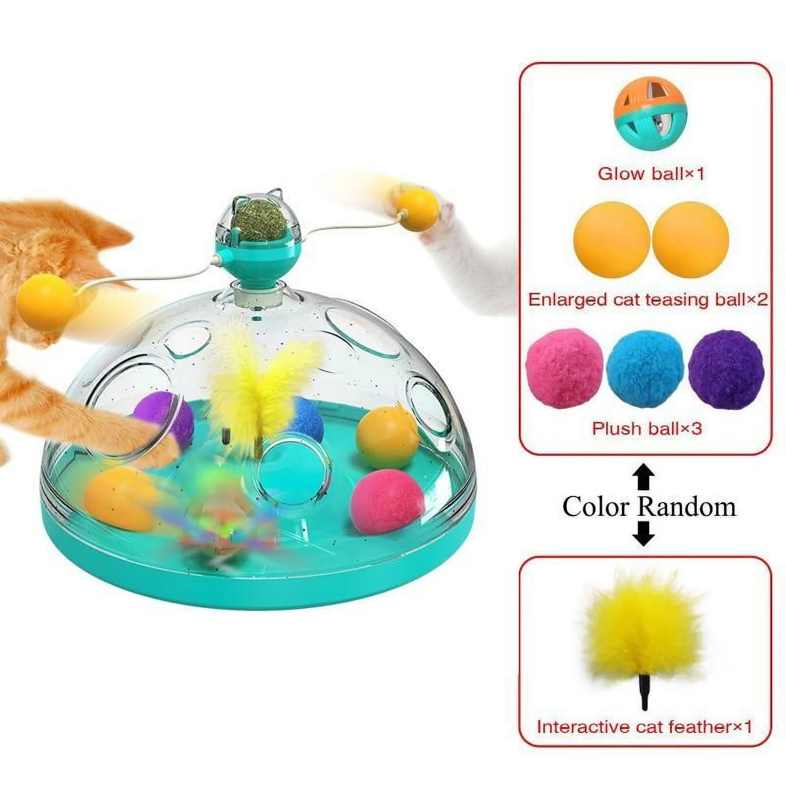 Fun and Interactive Multifunctional Cat Turntable Toy with Feathers and Fur Balls