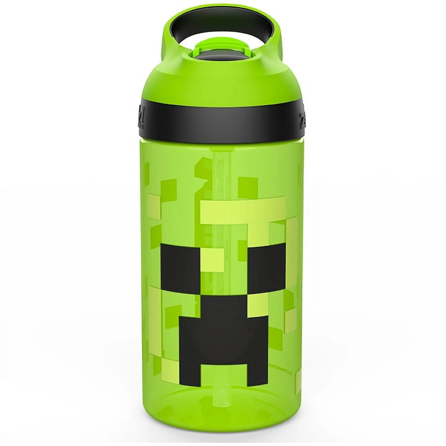 Zak Designs Minecraft 16 oz. Plastic Water Bottle with screw-on lid and carrying loop, Creeper