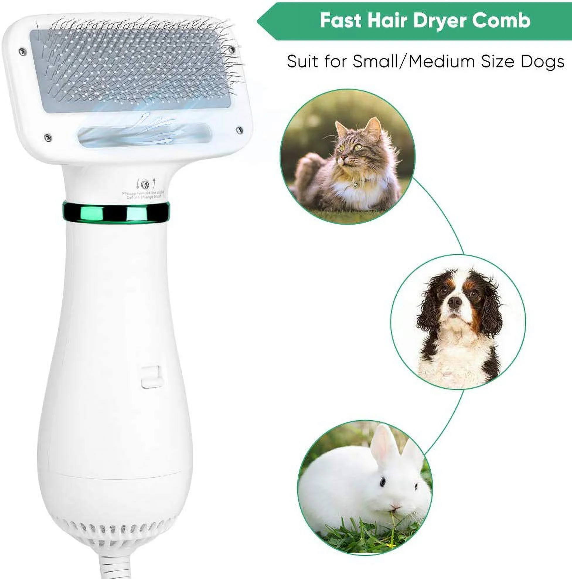 Happyline Dog Dryer, 2 in 1 Dog Grooming Dryer Cat Pet Hair Dryer, Portable 300W Powerful Blaster Fur Blower Ergonomic Handle with 2 Gear Temperature Dogs Blow Dryer