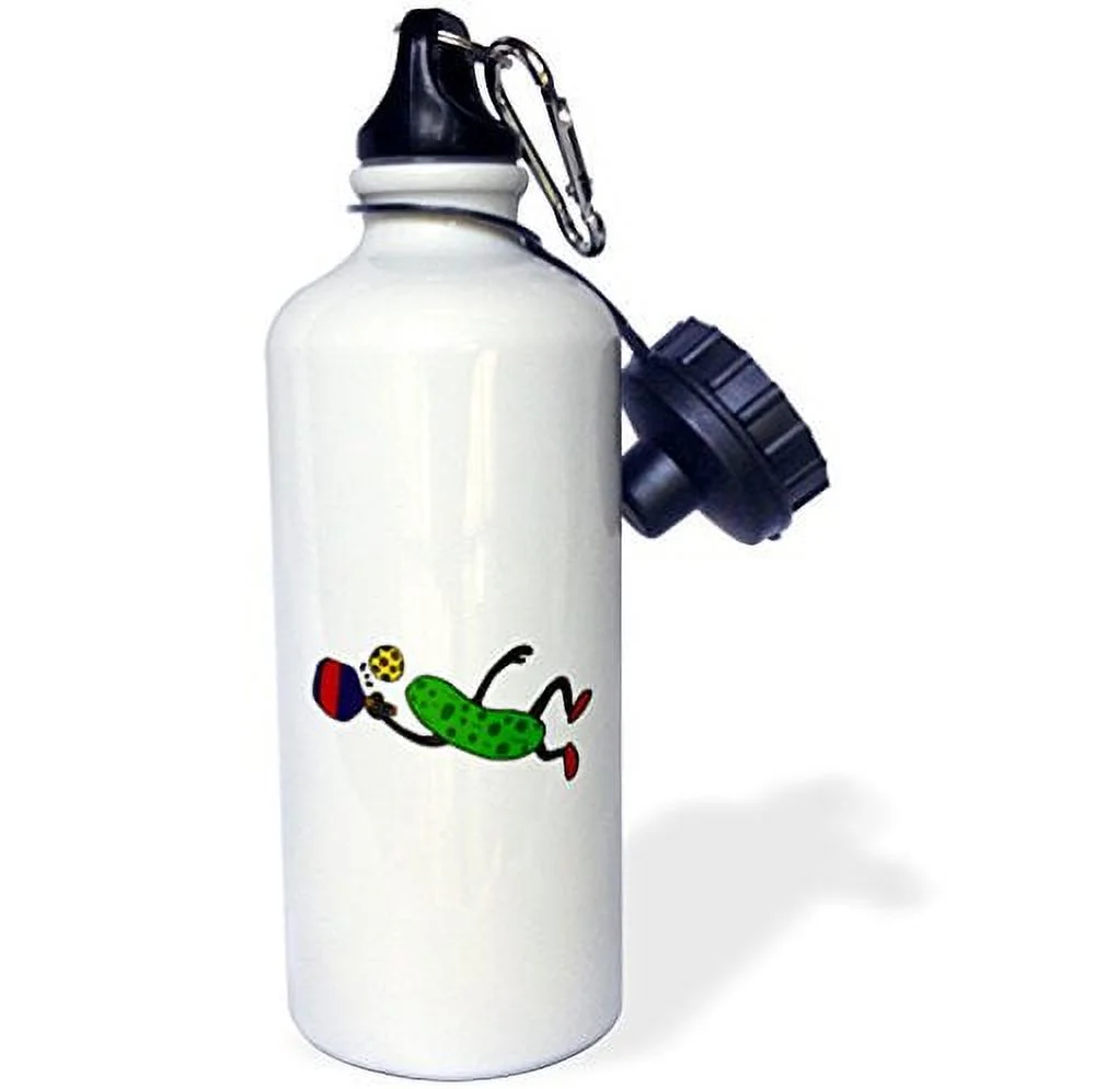 3dRose Funny Leaping Pickle Playing Pickleball Sports Water Bottle, 21 oz, Multicolor