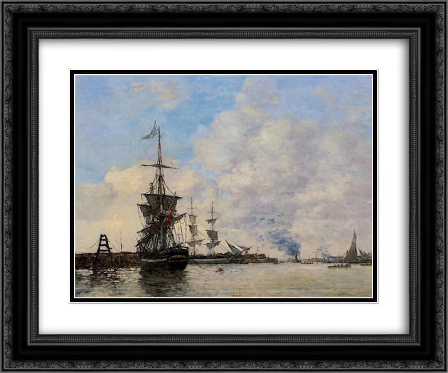 Eugene Boudin 2x Matted 24x20 Black Ornate Framed Art Print 'Le Havre. Avent Port.'