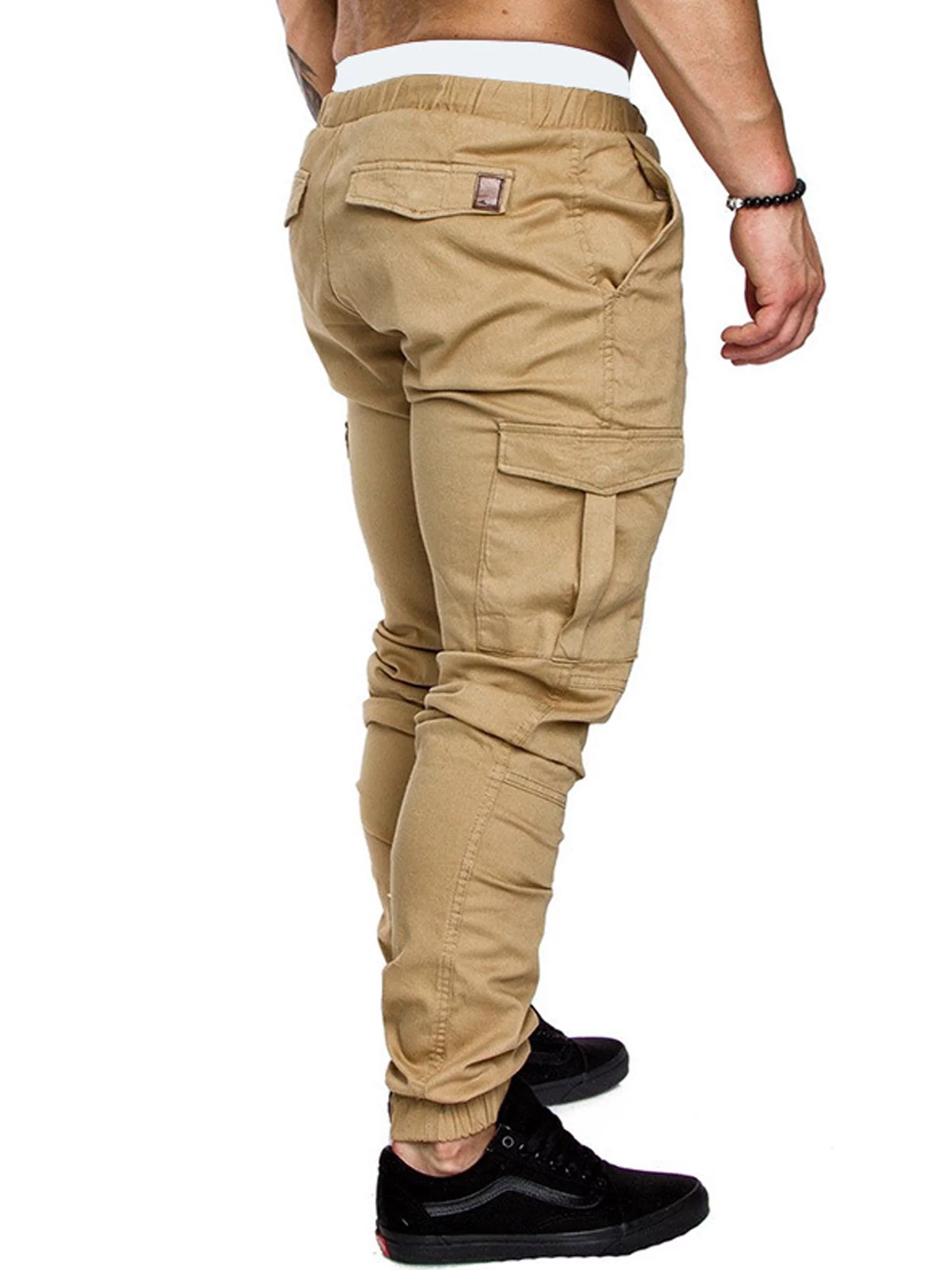 Sunisery Men's Casual Jogger Pants Slim Fit Long Straight Leg Pants Streetwear Cargo Pants Khaki XXXL