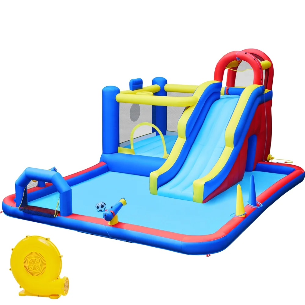 Alden Design 10-In-1 Inflatable Water Slide with Bouncer & 650W Blower Storage Bag for Kids Aged 3 To 10, Blue