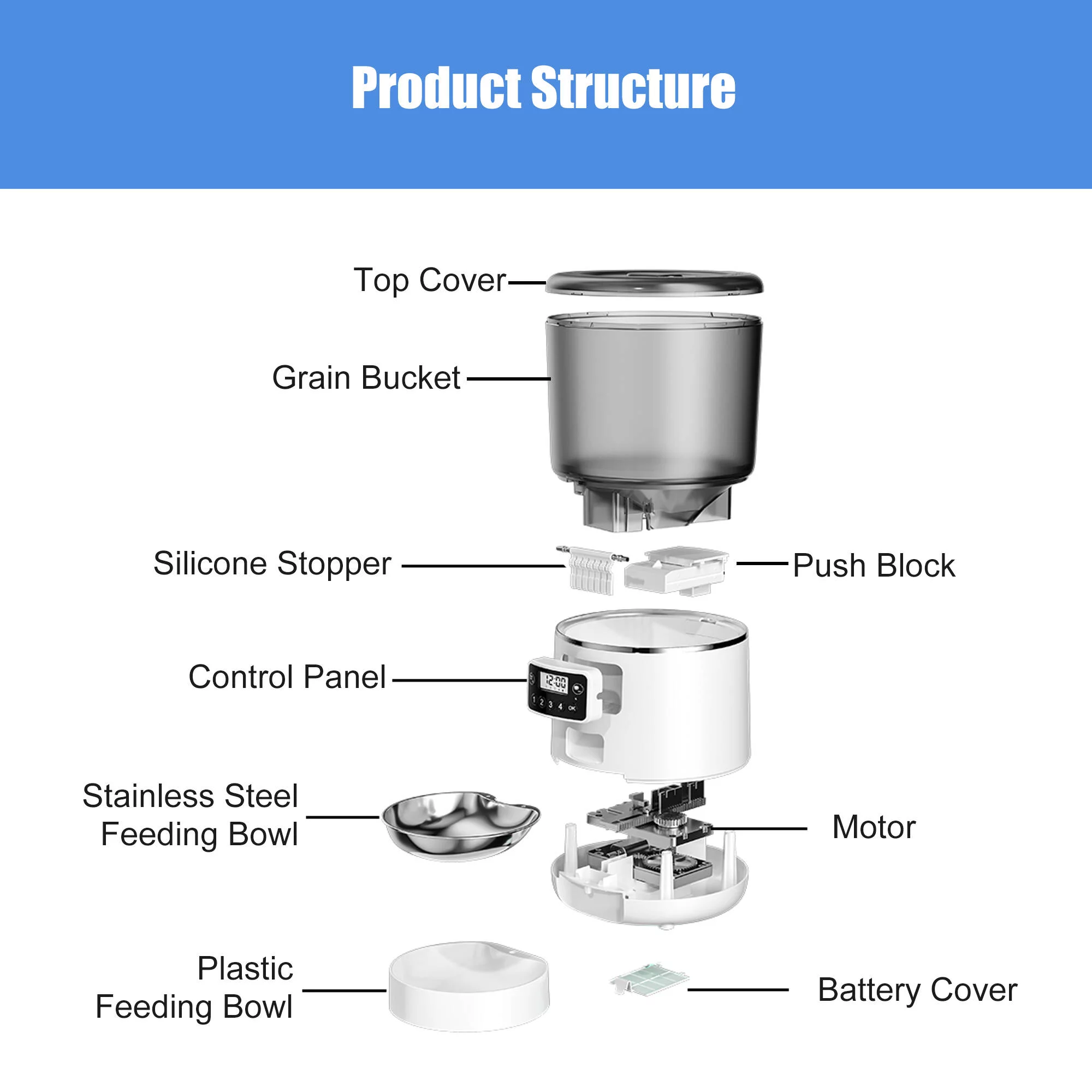 Petdiary 4L Automatic Cat Dog Feeder Pet Dry Food Dispenser Timed Cat Feeder, 9 Portions 4 Meals Per Day