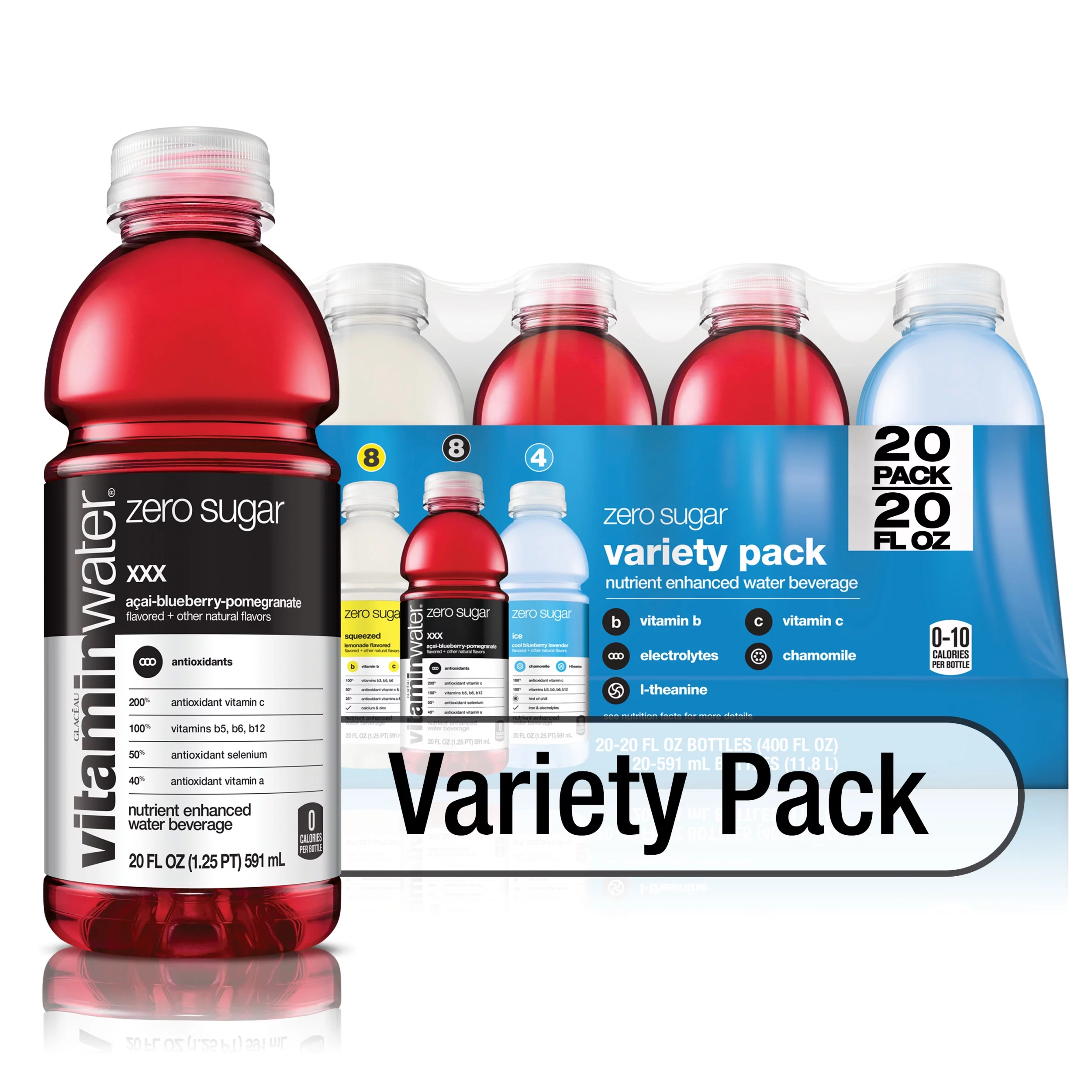 Glaceau Vitaminwater, Variety Pack, 20 Fl Oz, 20 Count Bottles