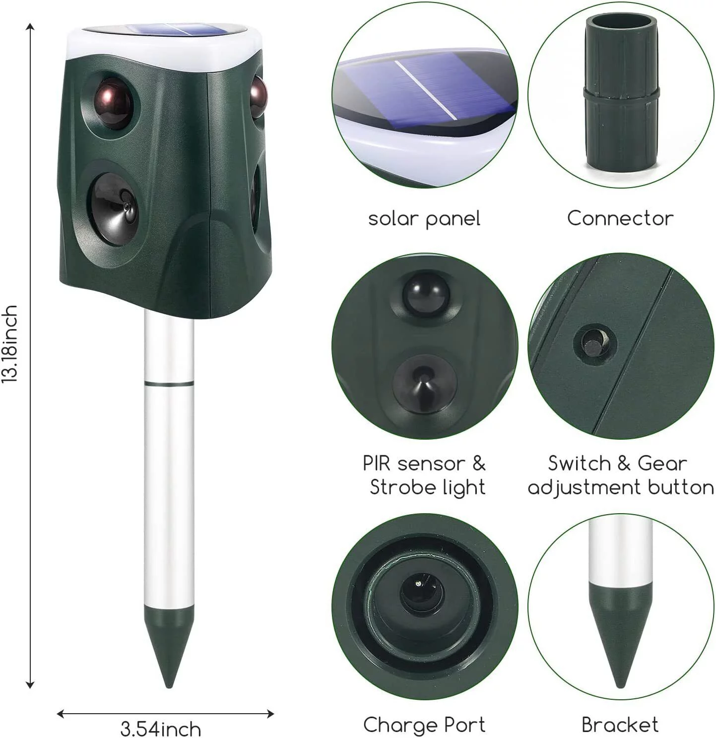 JahyElec Solar Power Ultrasonic Animal Repeller Outdoor Waterproof 360°Animal Deterrent with PIR Sensor & Strobe Light & Alarm Sound Specialized in Repelling Deer Dog Cat Rabbit Fox Raccoon Squirrel