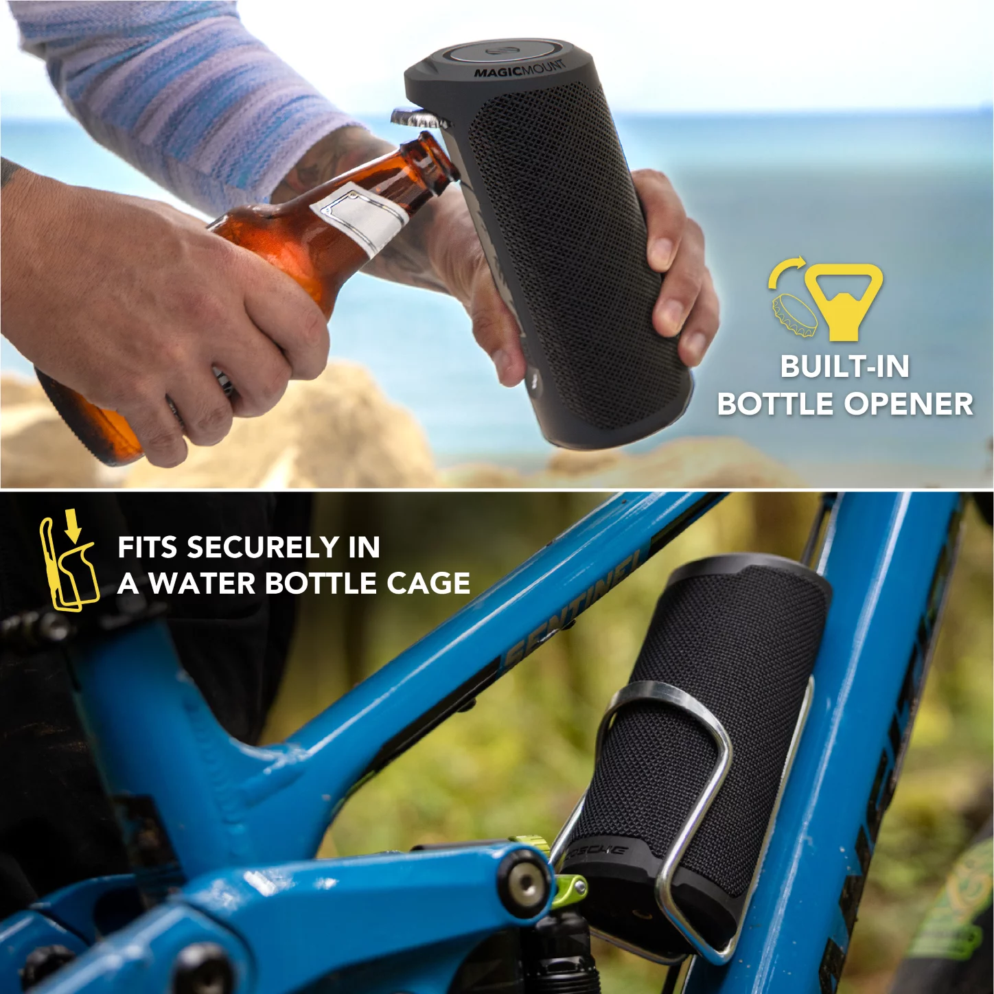 Scosche BTMSMSC1 BoomBottle Waterproof Wireless Bluetooth Speaker MagicMount Mobile Devices Black