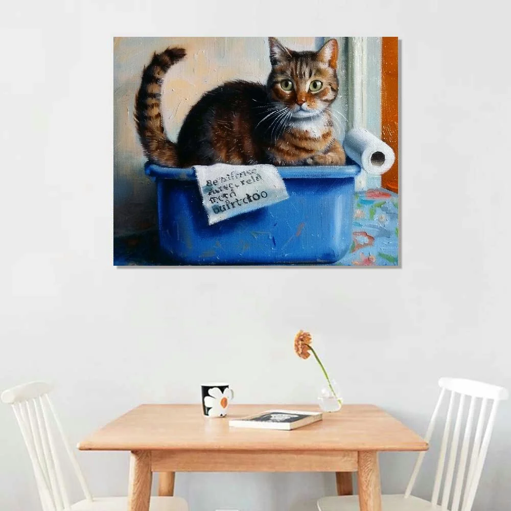 COMIO Litter Box Reading Funny Cat Pet Painting Wall