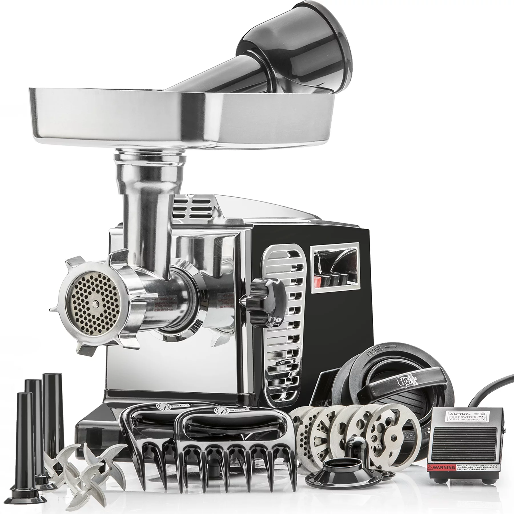 STX Intl Turboforce II 4000 Quad Air Cooled 3 Speed Electric Meat Grinder, Sausage Stuffer, Foot Pedal - Black
