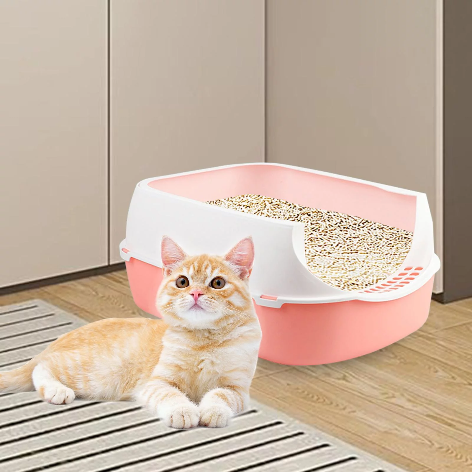 Pet Small Rabbit Litter Box Toilet, Bunny Rectangle Potty Trainer, Corner Litter Box Pet Pan for Small Animal/Rabbit/Guinea Pig/galesaur/Ferret 16.5x12.6x7.8 Inch Pink
