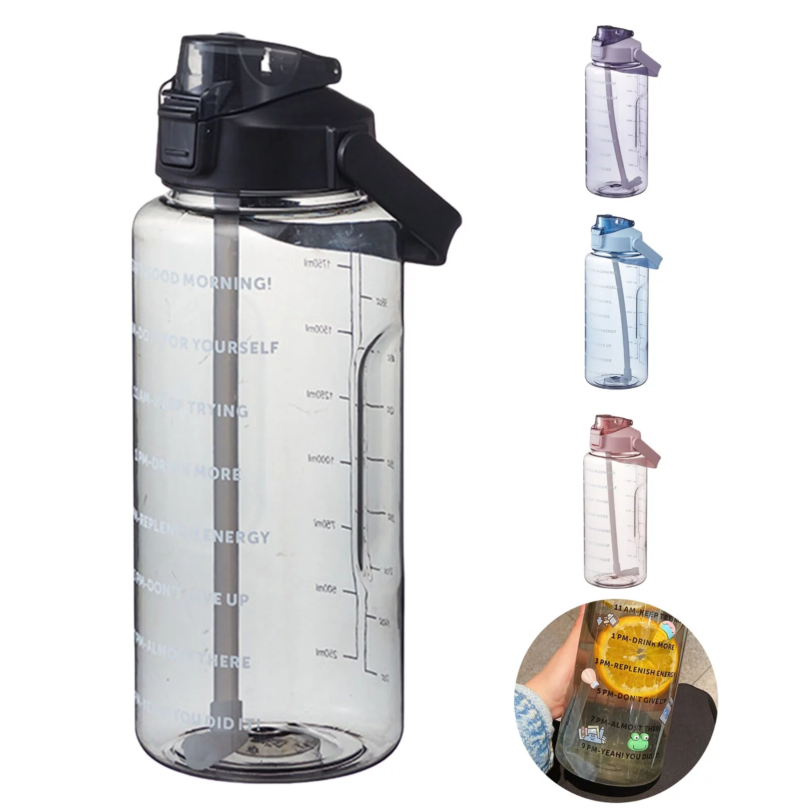 68 oz Water Bottle With Times To Drink-Motivational Large Water Bottle With Straw &Stickers