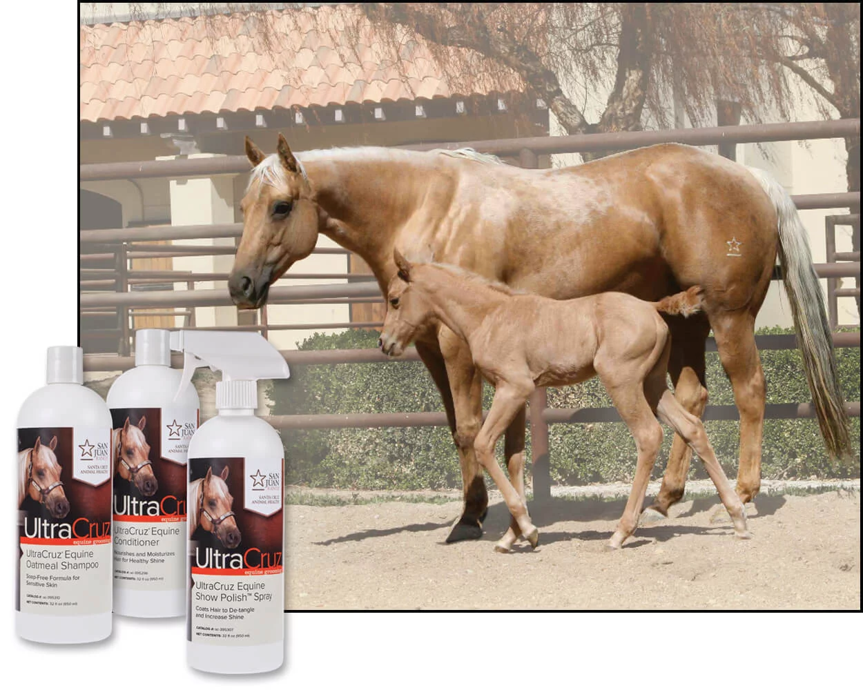 UltraCruz Equine Oatmeal Horse Shampoo, Conditioner and Show Polish Polish Bundle, 32 oz Each