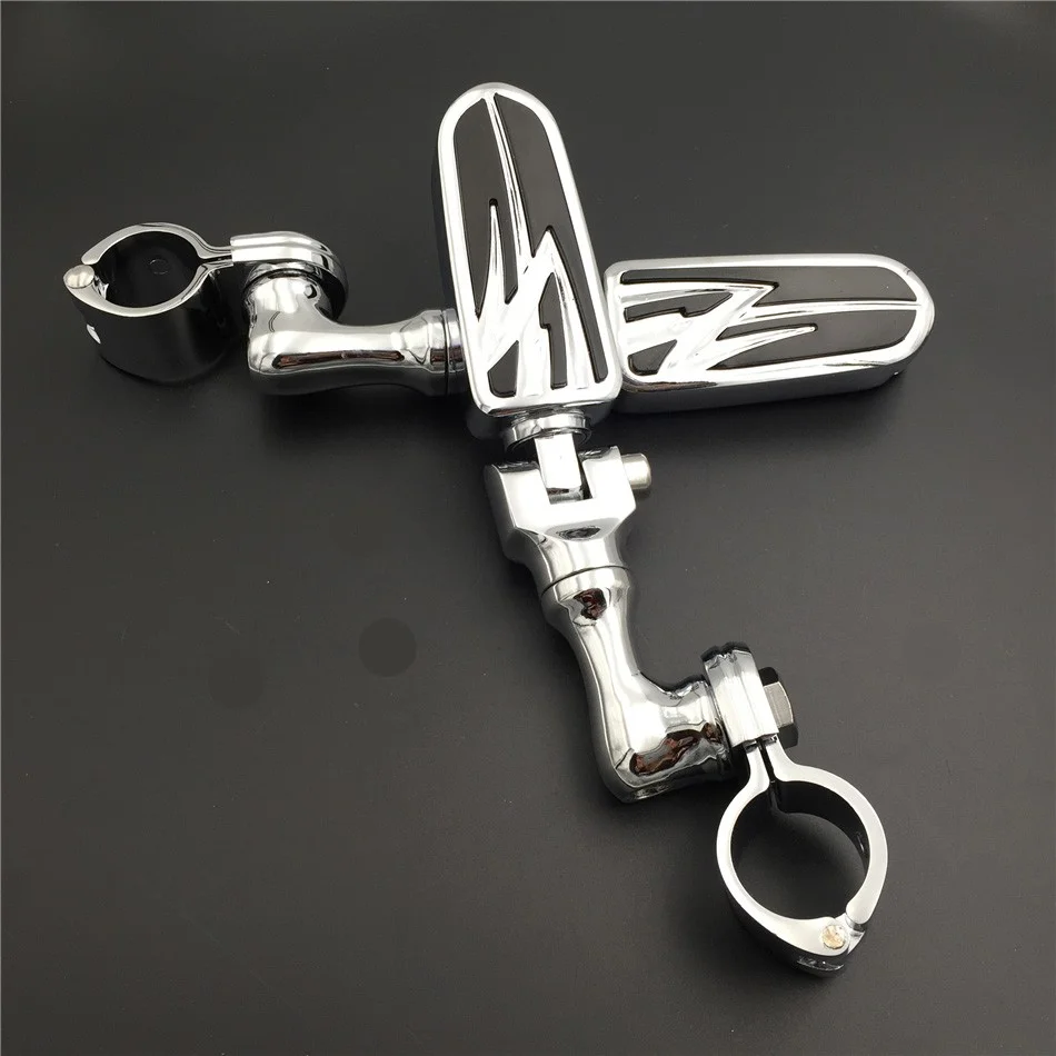 HTT-MOTOR Chrome Short Angled Mounting Kit Lightning Style Foot Peg For Bike with 1.25