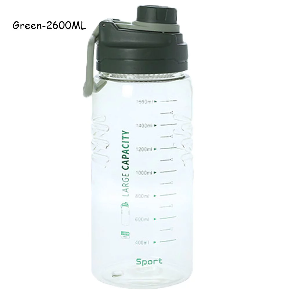 Large Capacity with Filter BPA Free Leak-Proof Fitness Gym with Time Marker Sports Water Bottle Water Jug Drinking Bottle Kettle GREEN 2600ML