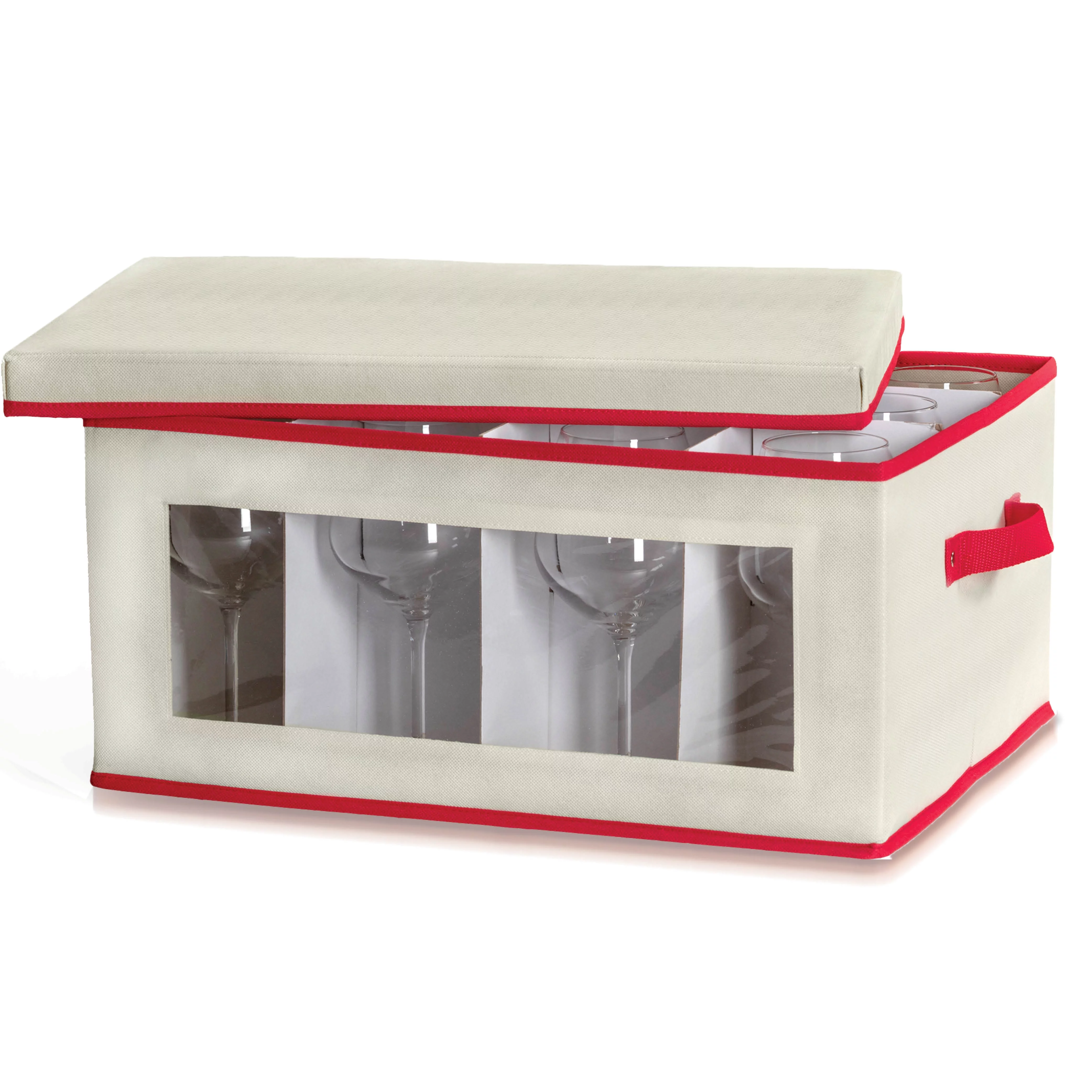 Holiday WineGlass Box With Dividers, Glasses Container Comes With Two Handles, 12 Slots, And Clear PVC Window For Easy Visibility, Constructed Storage With Lid For Safe Storing