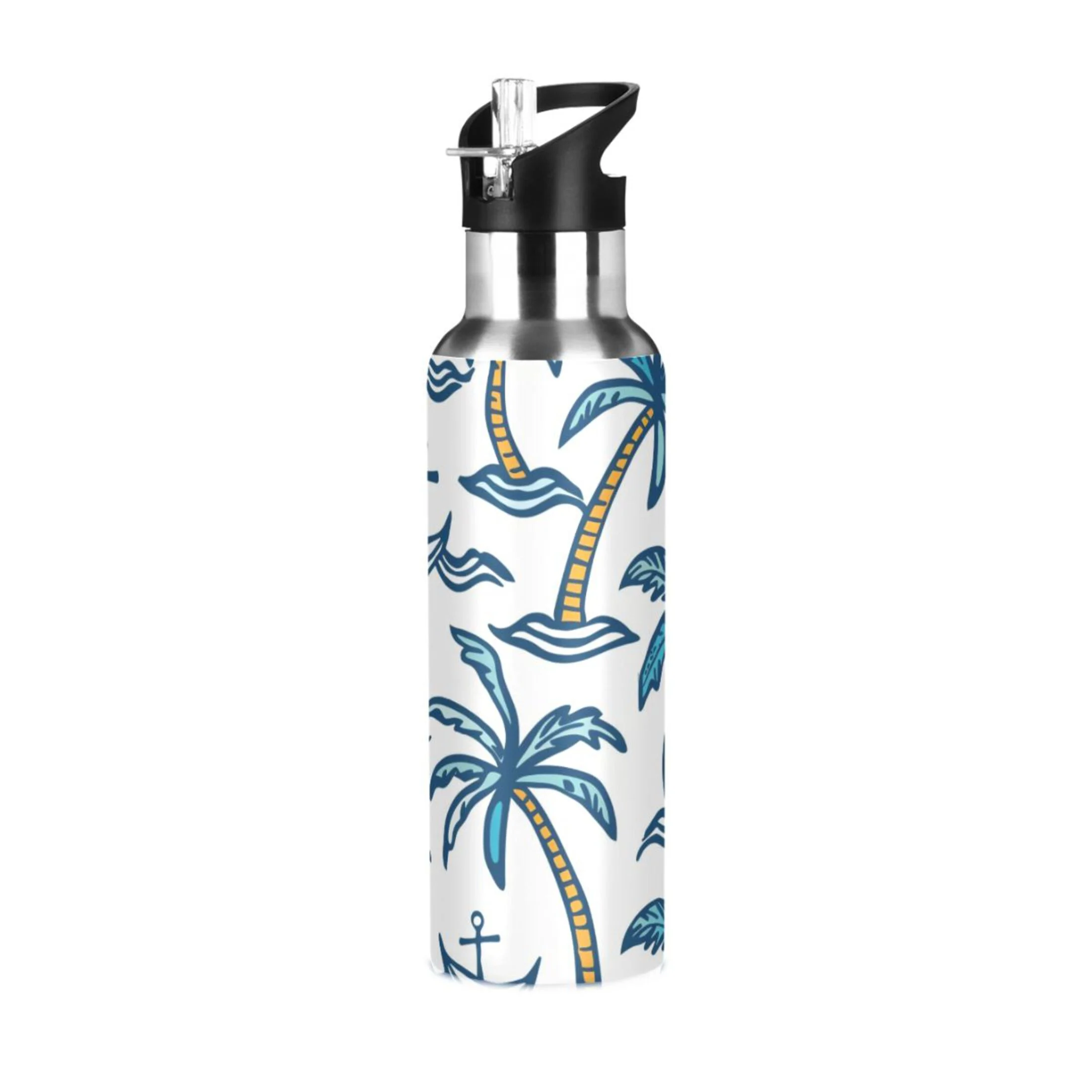 Palm Trees and Spear Water Bottles Insulated Thermos Kids Stainless Steel Bottle with Straw Lid Flask Leakproof for Sports Gym 20 oz