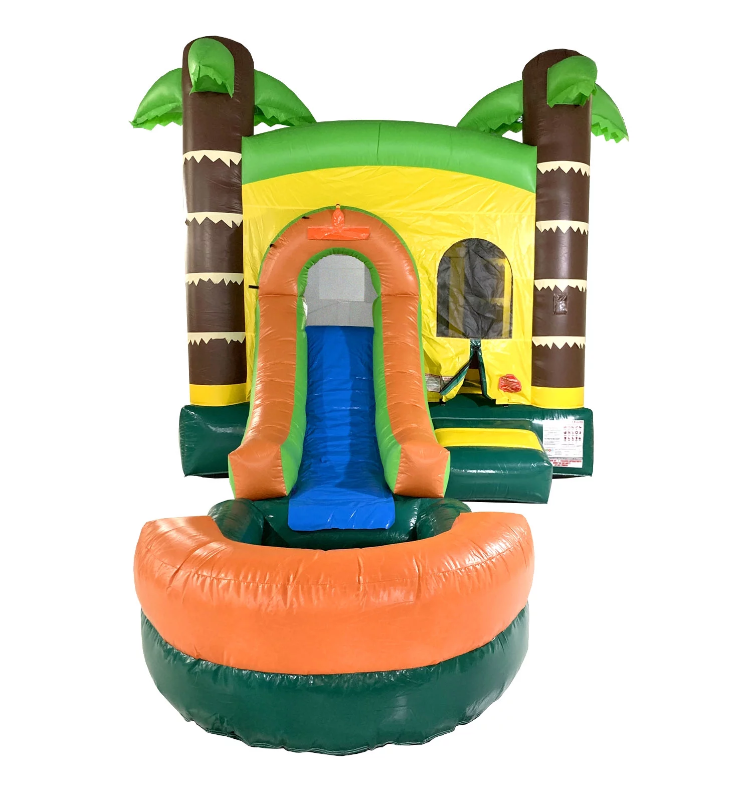 Pogo Bounce House Crossover Bounce House with Slide and Non-removable Splash Pool, Tropical, No Blower