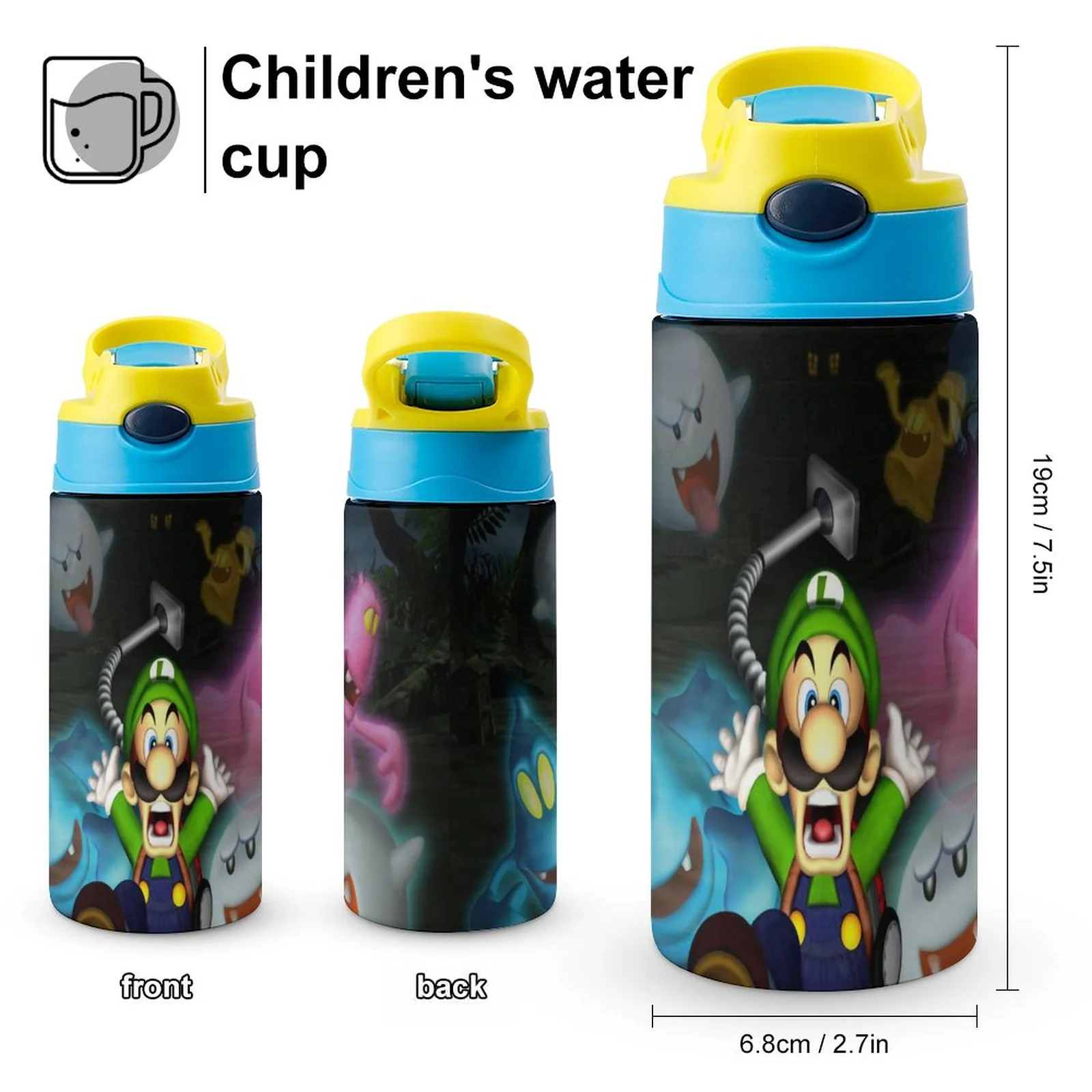 Cartoon Scary Luigi's Mansion Kid's Insulated Water Bottle With Straw Vacuum Stainless Steel Cup Leak-Proof Children Toddler Thermoses