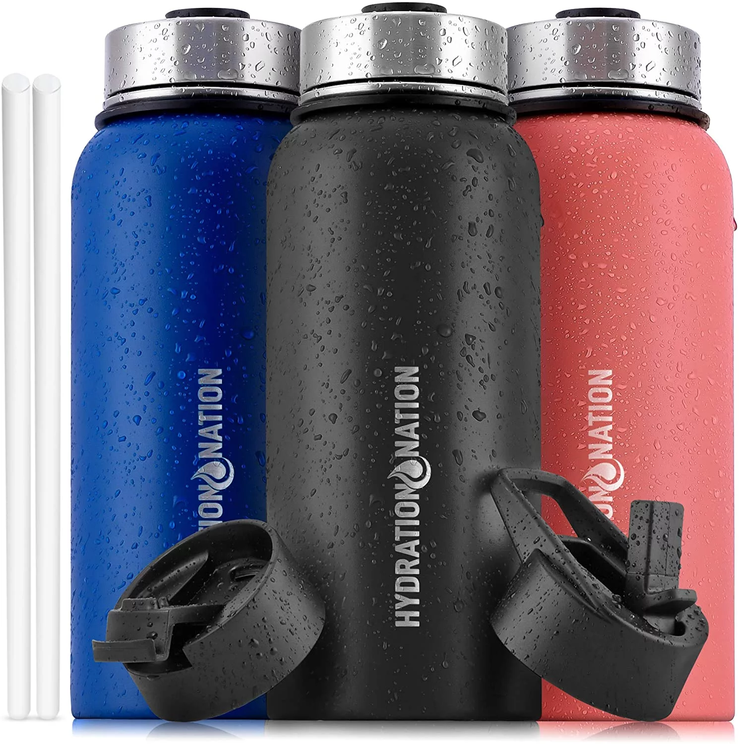 Zulay Kitchen Stainless Steel Vacuum Insulated Water Bottle by Hydration Nation - 18oz Midnight Black