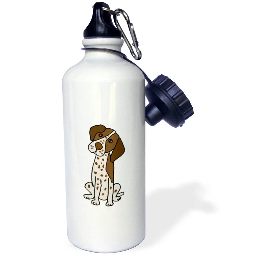 3dRose Funny Cute German Short-haired Pointer Puppy Dog Cartoon - Water Bottle, 21-ounce