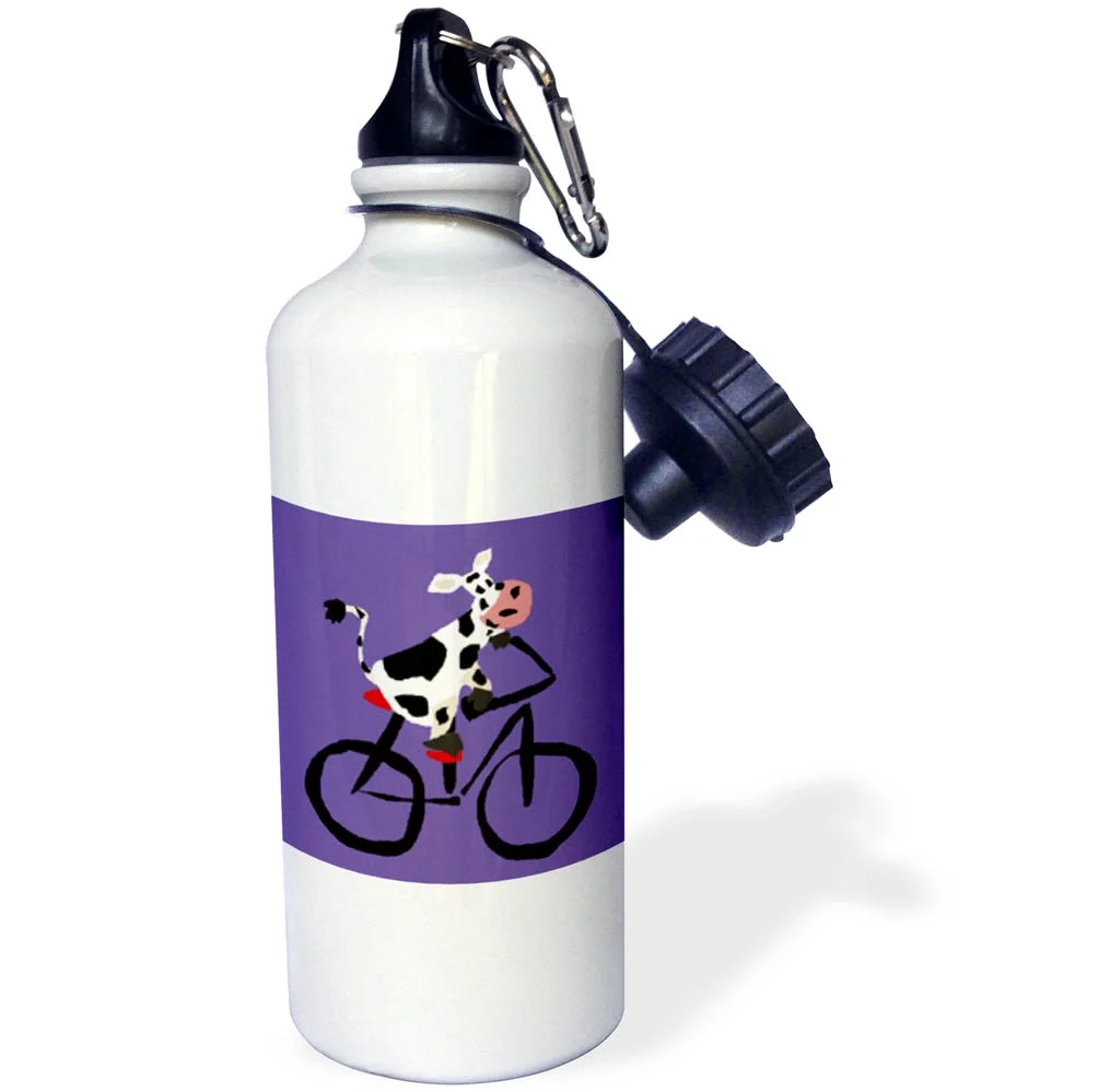 3dRose Funny Black and White Cow Riding Bicycle - Water Bottle, 21-ounce