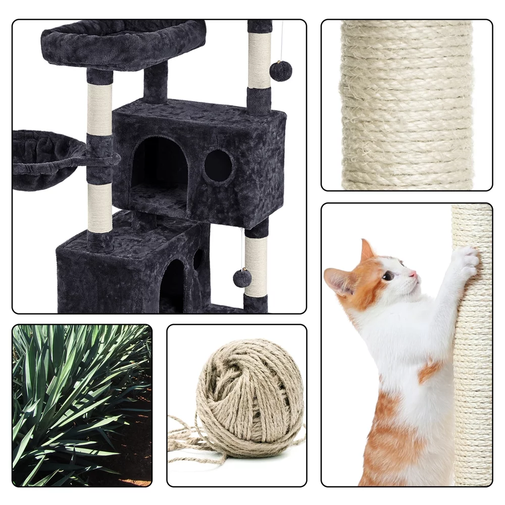 Topeakmart 64.5in Multi-level Large Cat Tree Condo Tower with Hammock Scratching Posts & Hammock, Black