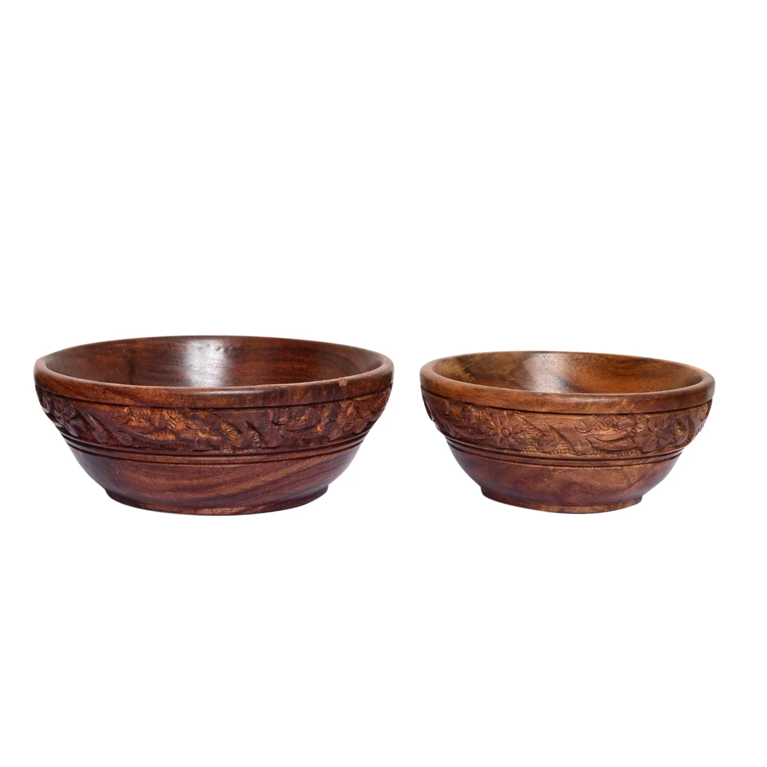 Sheesham Wood Handmade Handcarved Floral Design Serving Bowls Best for Dry Fruits, Set of 3 For Dinning Gift Home Decor