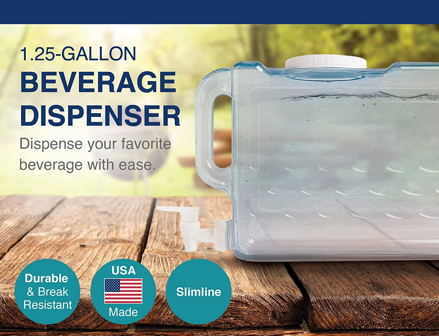 Arrow Slimline Drink Dispenser for Fridge, 1.25 Gallons - Plastic Beverage Dispenser with Spigot for Easy Dispensing - USA Made, BPA Free Plastic - Convenient Handle, Easy-Pour Spout