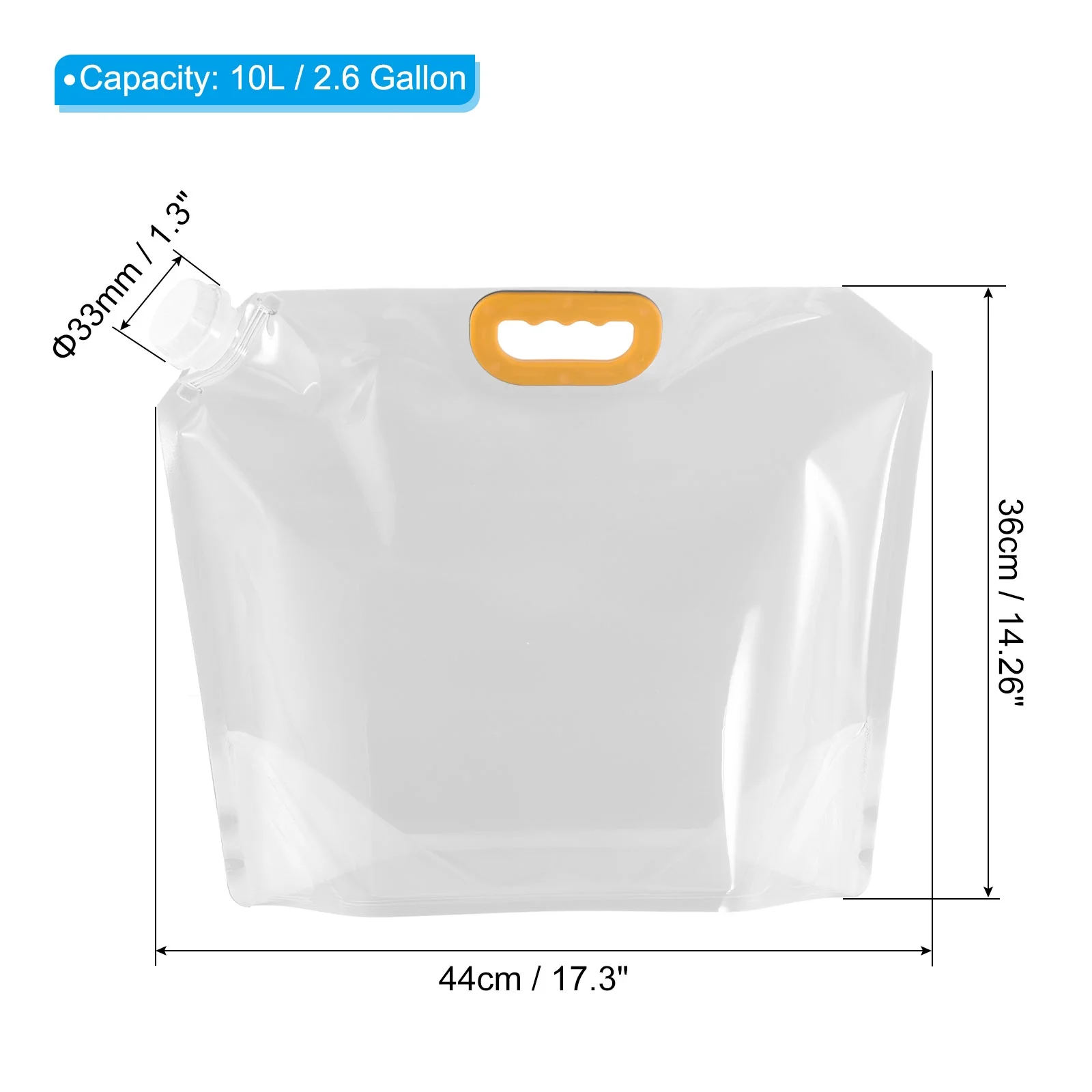 Uxcell 10L Collapsible Water Container Bag, Plastic Storage Jug Folding Water Bag, 2 Pack Clear
