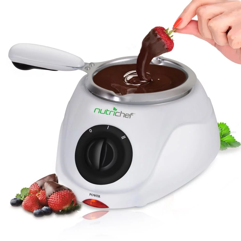 Chocolate Melting Warming Fondue Set - 25W Electric Choco Melt / Warmer Machine Set w/ Keep Warm Dipping function & Removable Pot, Melts Chocolate, Candy, Butter, Cheese, Caramel - NutriChef PKFNMK14