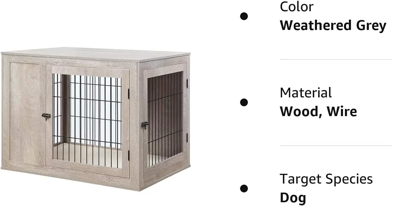 UniPaws UH5161 Large Pet Crate with Cushion -  Weathered Grey