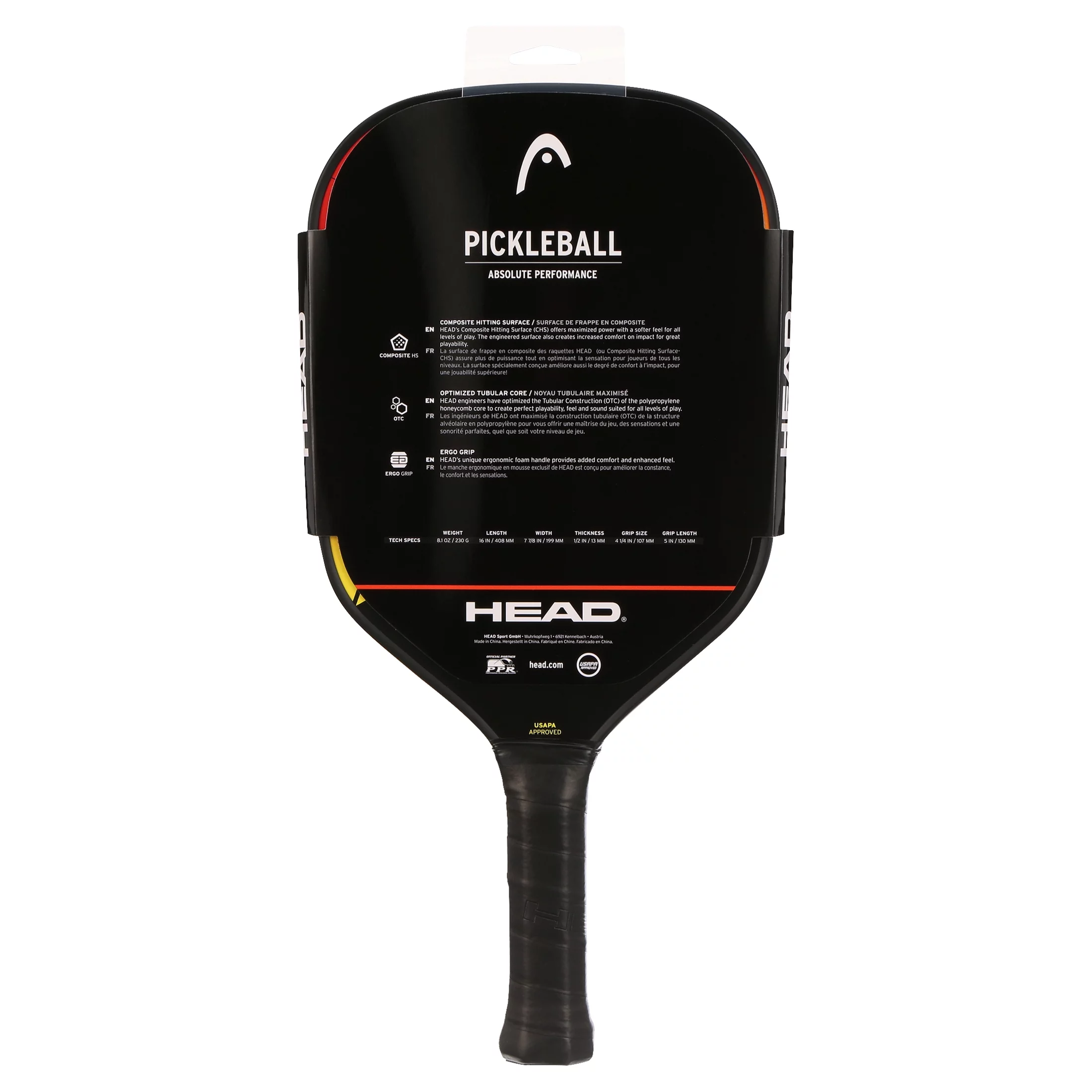 HEAD Spark Elite Pickleball Paddle, Fiberglass Surface, 8.1 Ounces, Red and Yellow