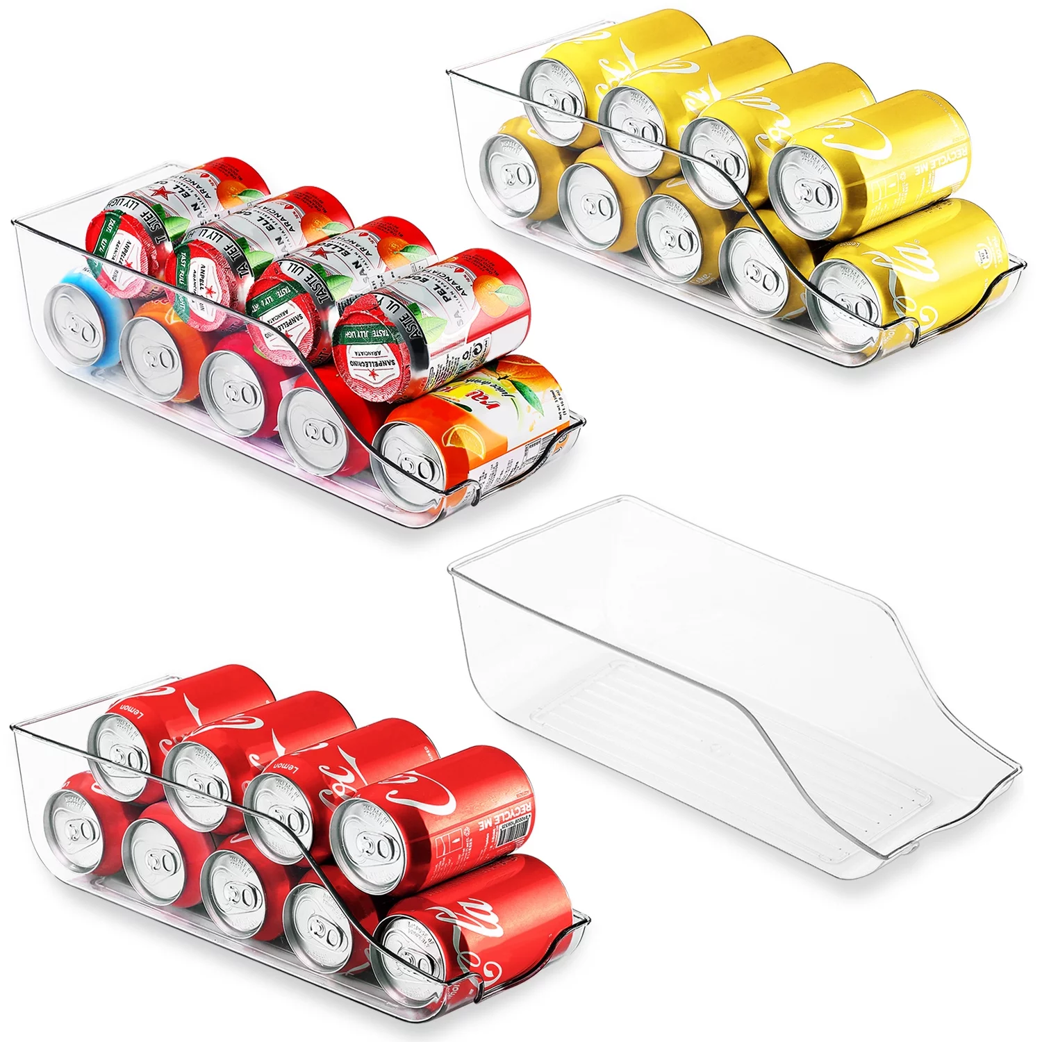 ReaNea Stackable Fridge Organizer Bins, Clear Pantry Can Holder Storage Dispenser, Set of 4