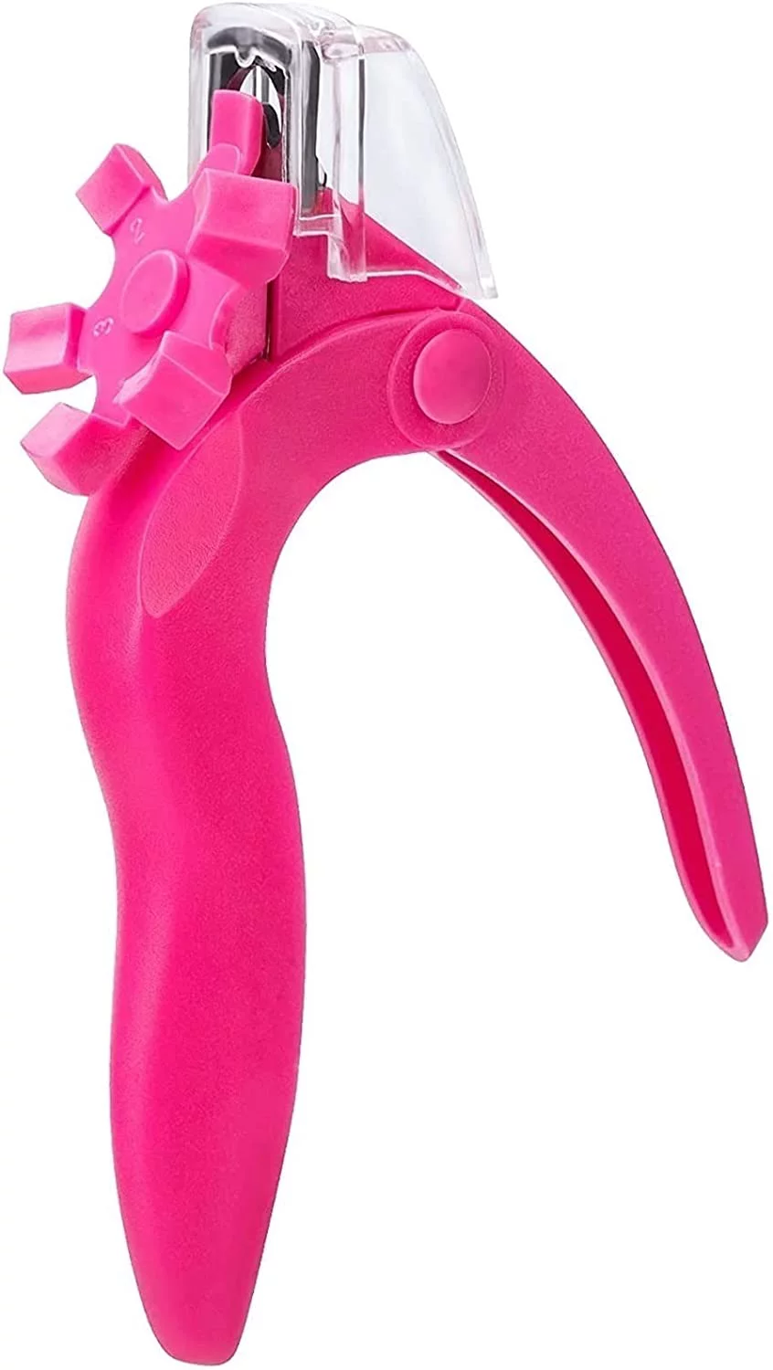 Pet Nail Scissors Acrylic Nail Tips Clipper for Acrylic UV Gel False Nail Edge Clipper, Flat Scissors French Style with Turntable (Color : Pink)