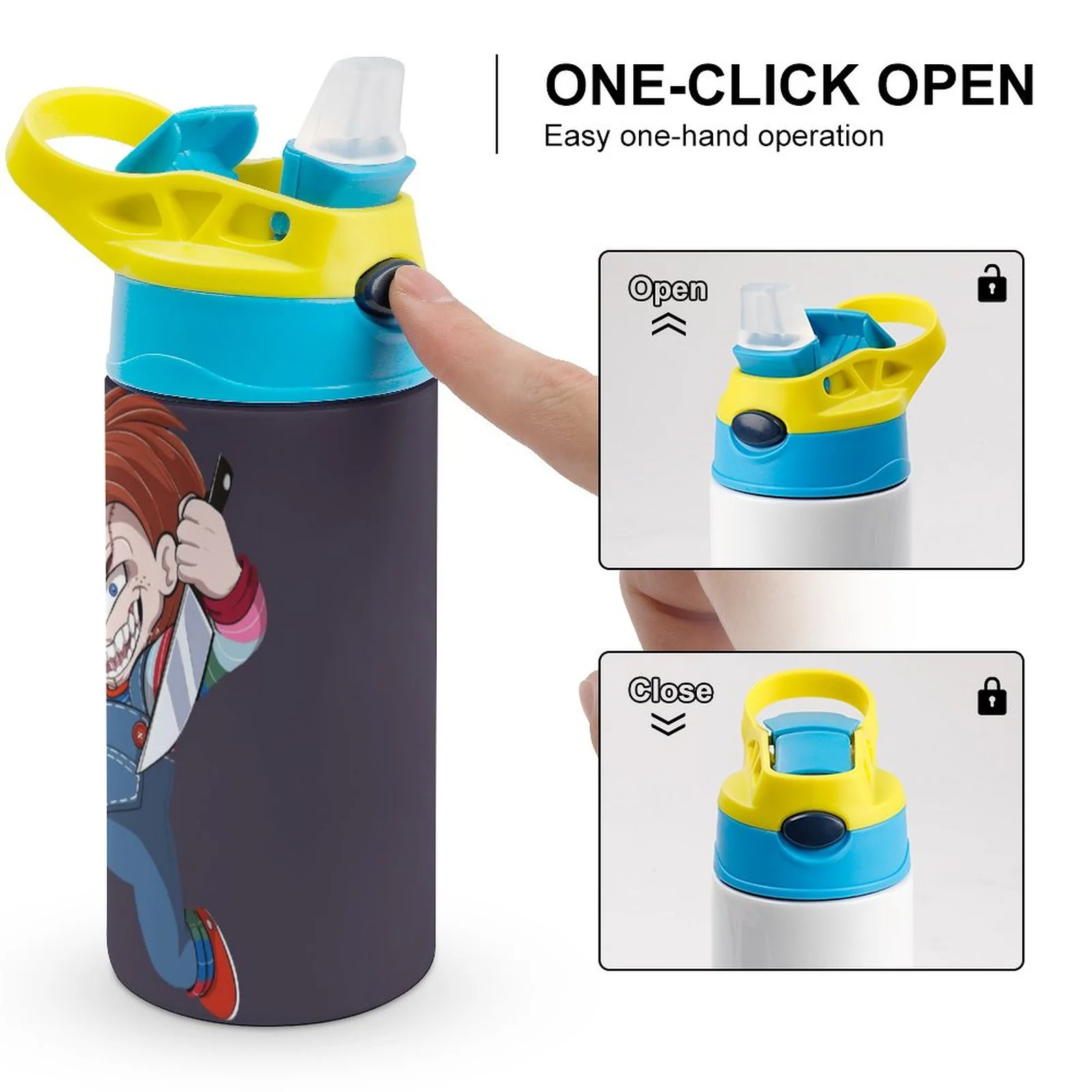 Cartoon Chucky Kid's Insulated Water Bottle With Straw Vacuum Stainless Steel Cup Leak-Proof Children Toddler Thermoses