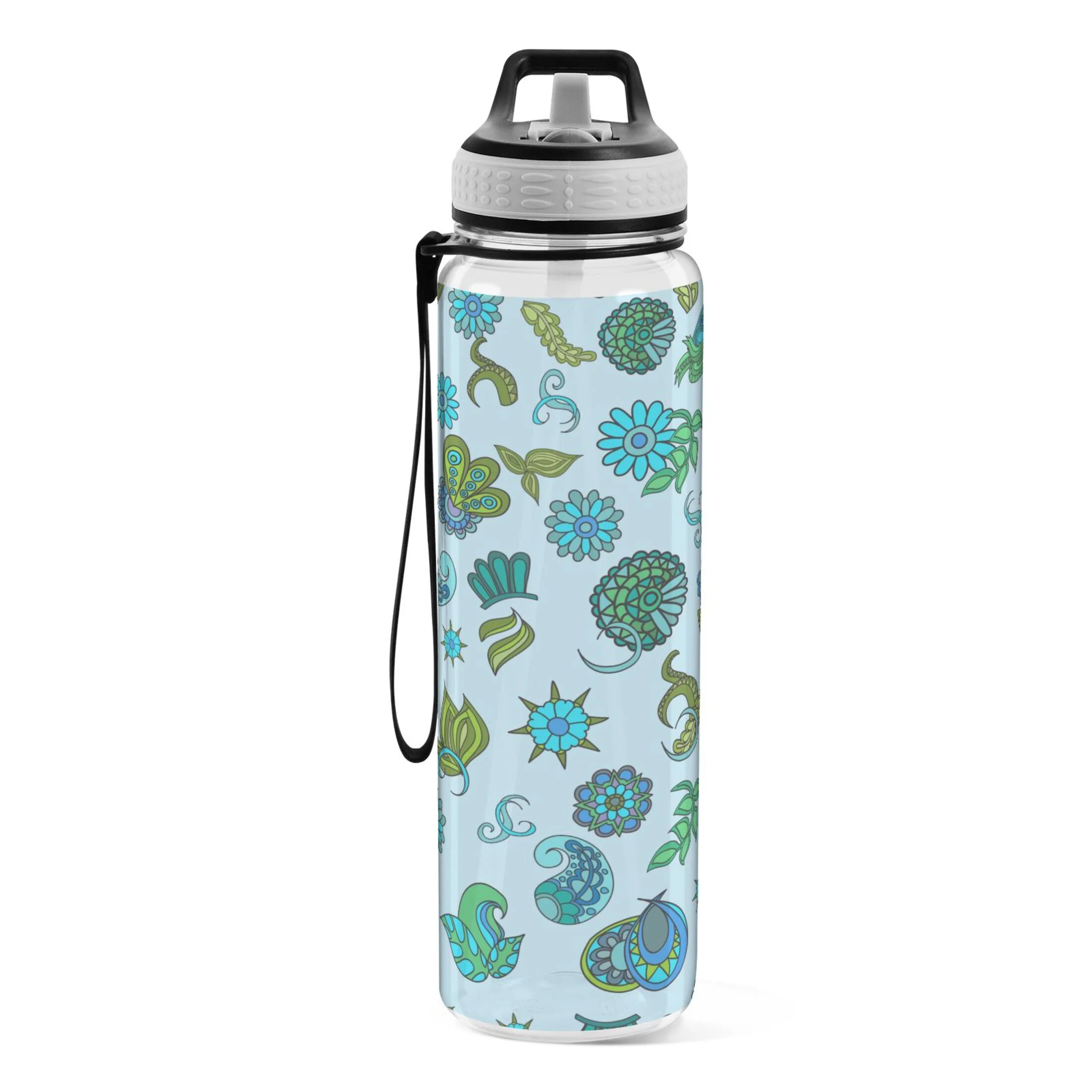 Bohomia Summer Floral 32oz Sports Water Bottles Leakproof Tritan Bottle with Straw BPA Free Clear Bottle for Fitness Gym Outdoor Cycling