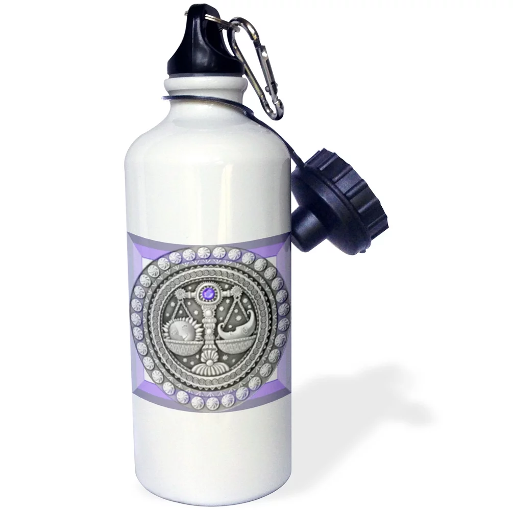 3dRose Zodiac Series Libra Metal Look Art - Straw Water Bottle, 21-ounce