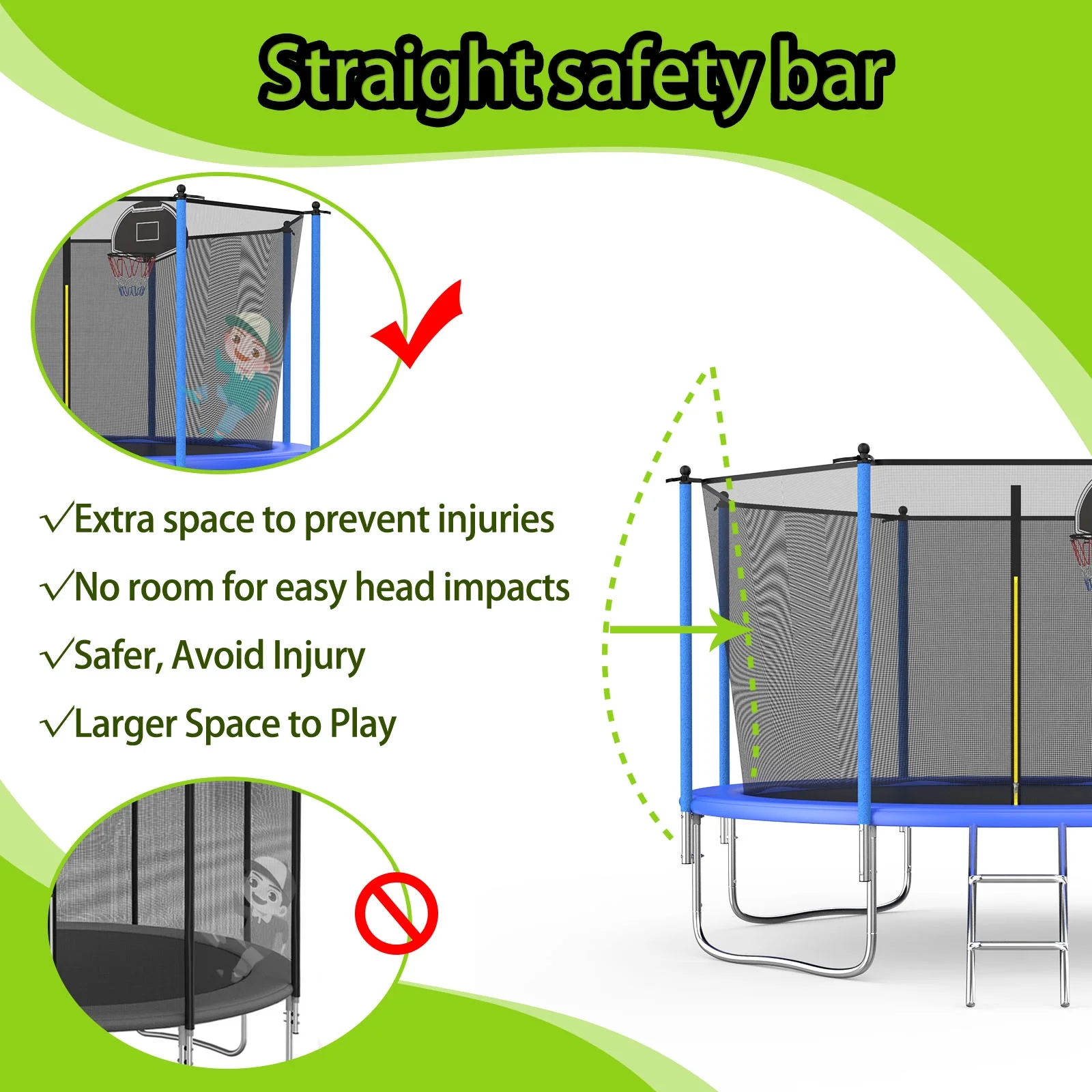 HEVAOTRY Kids Trampoline 10FT Round Trampoline with Basketball Hoop Safety Enclosure Net Ladder Padding-In Net