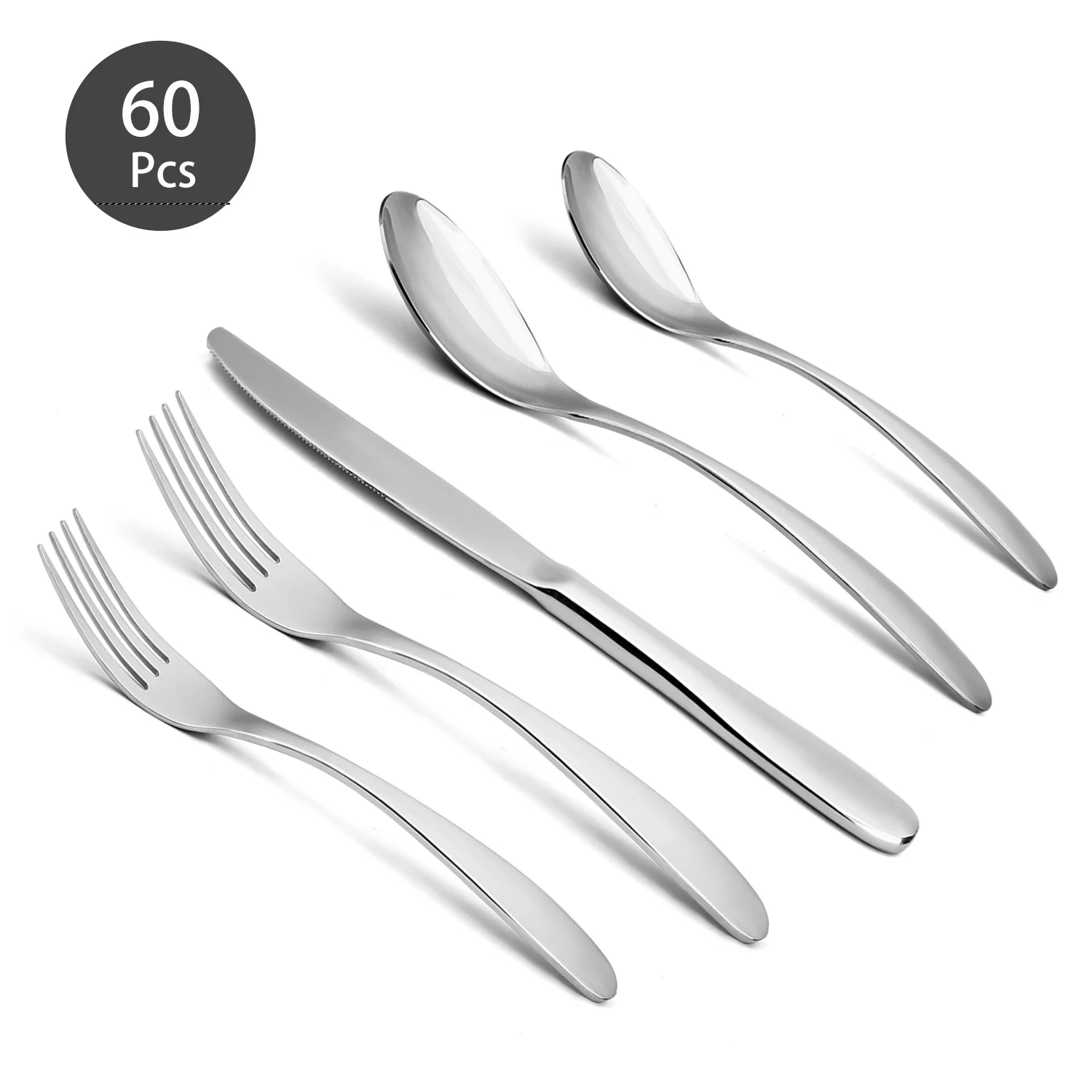 Silverware Set, JOW 60 Pieces Flatware Set, Stainless Steel Cutlery Set Service for 8, Includes Knives, Forks, Spoons, Mirror Polished, Dishwasher Safe-(Silver)