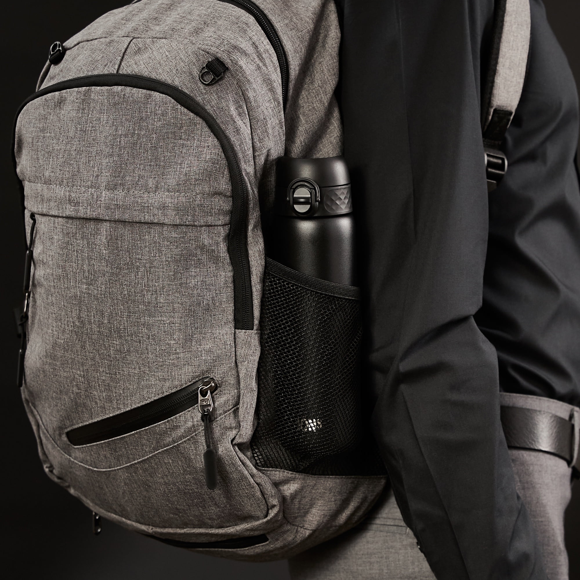 ION8 Leak Proof Flip-Top Stainless Steel Slim Water Bottle, Dishwasher-Safe, Black, 600ml (20oz)