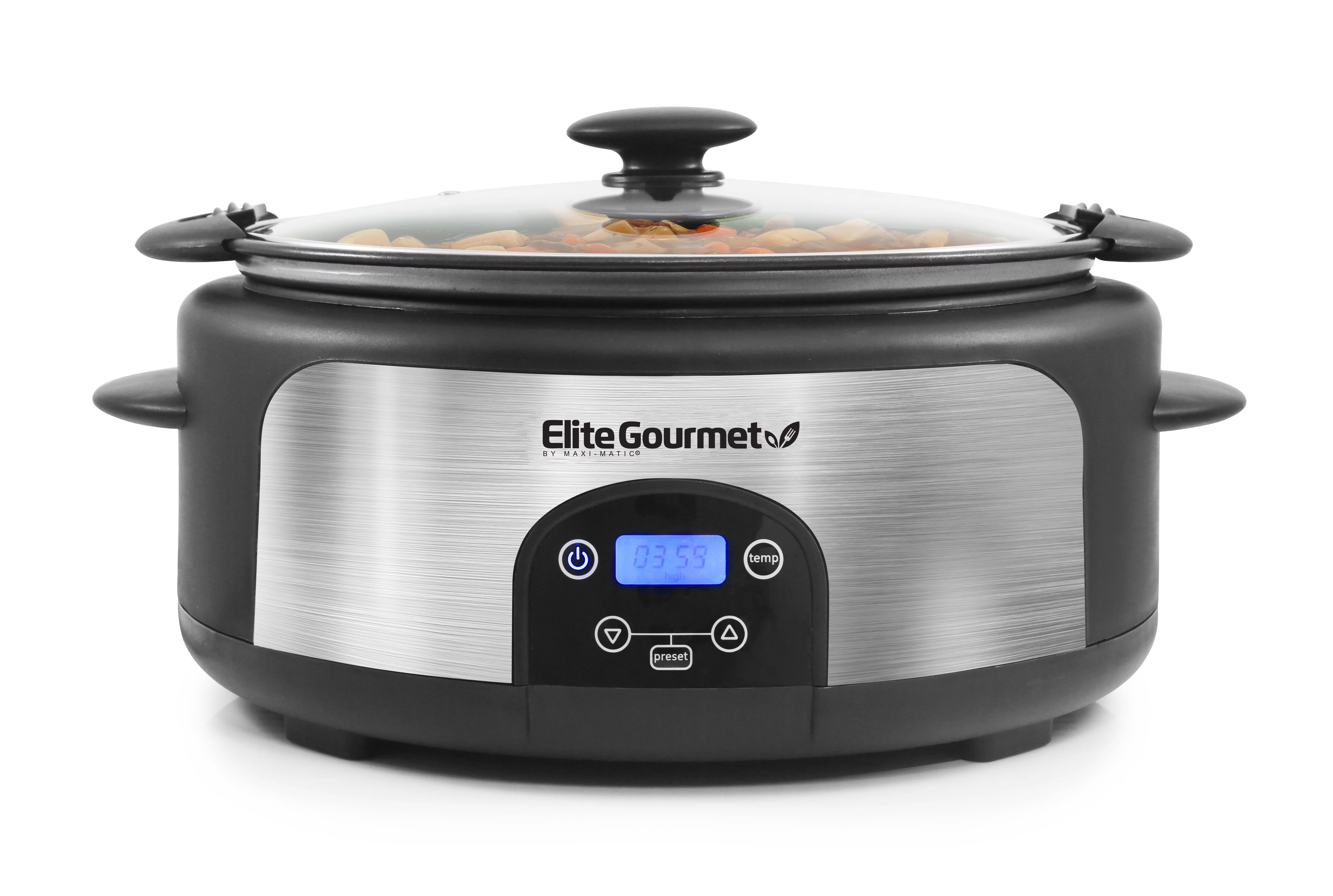 Elite Platinum MST-610DT 6Qt. Programmable Stainless Steel Slow Cooker with Locking Lid