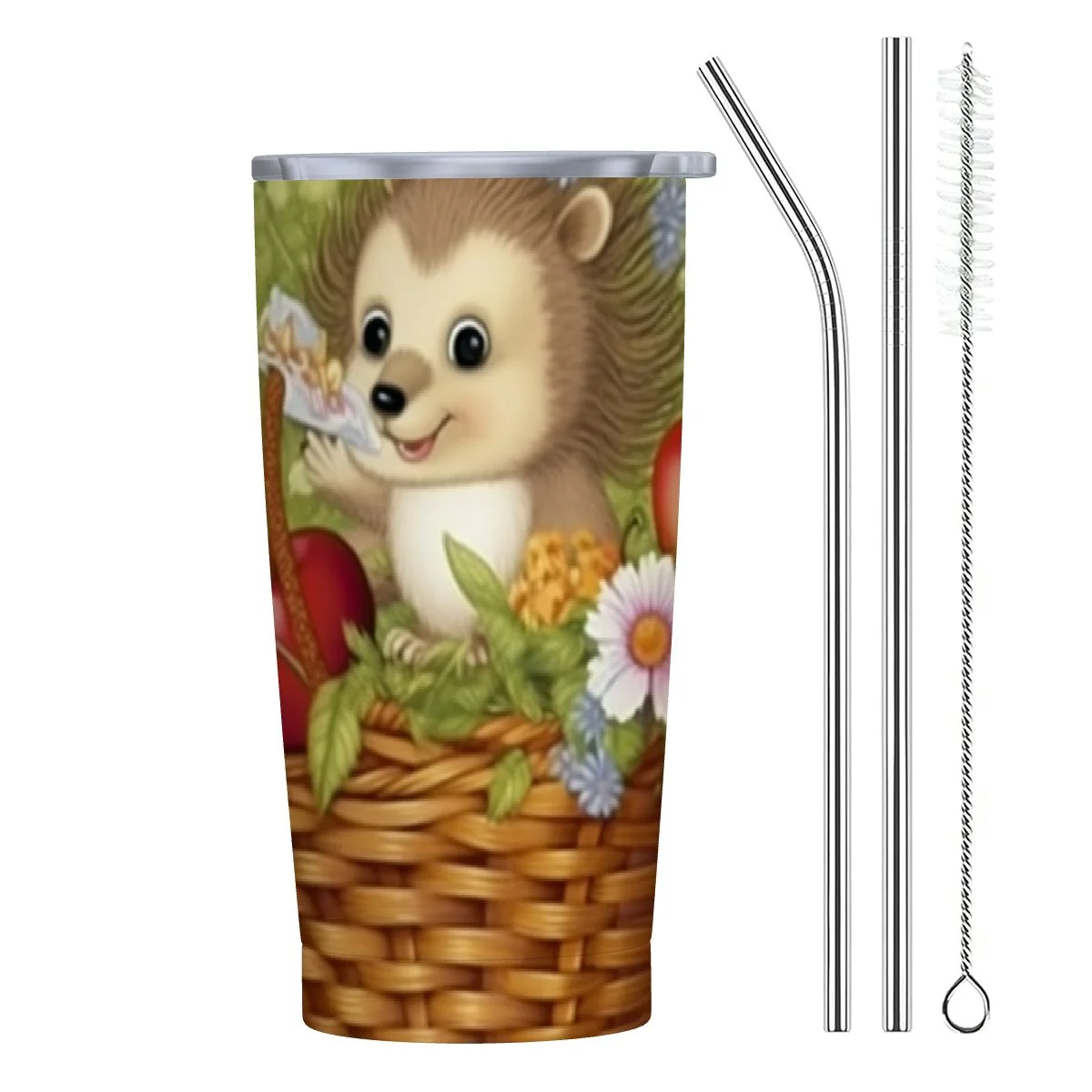 GOSMITH  Cartoon Hedgehog Holding An Apple Water Bottle Stainless Steel Insulated Water Bottles With Lid Sports Keep Cold and Hot Water Bottle For Biking Hiking