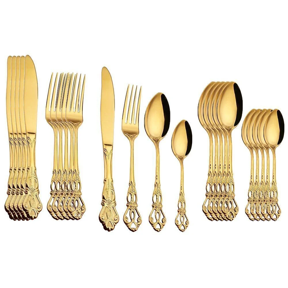 24pcs Cutlery Set Gold Dinnerware Spoon Dinner Silverware Tableware Gifts