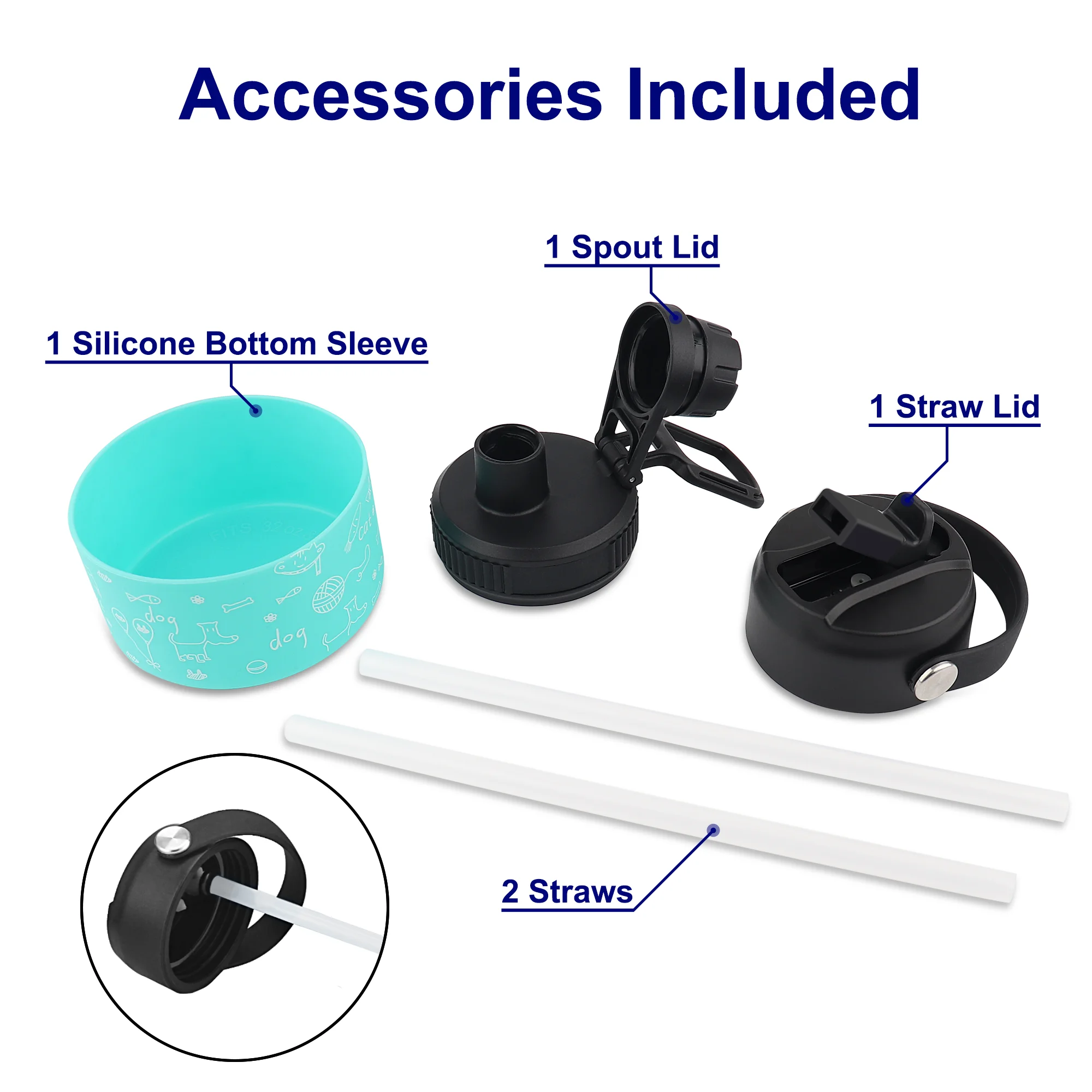 Zeakko Stainless Steel Water Bottle, 32oz Vacuum Insulated Water Bottle BPA-free Double Wall Wide Mouth Leakproof Water Flask with Straw Lids & Protective Silicone Boot