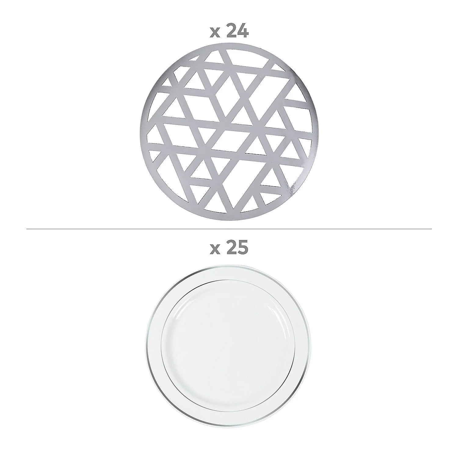 Fun Express Silver Geometric Charger & Dinner Plate Kit for 24 Guests