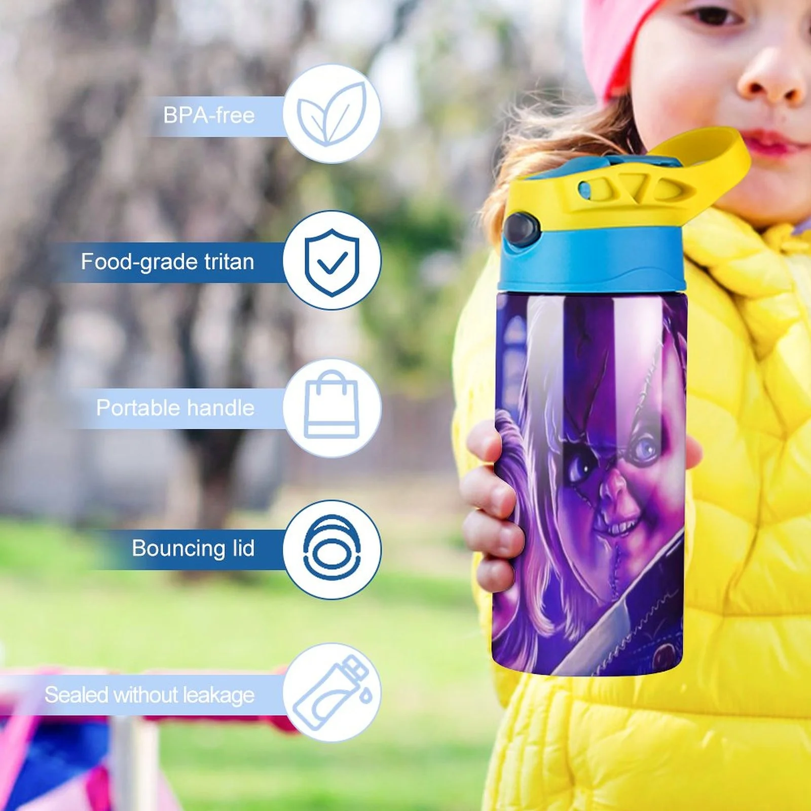 Bride Of Chucky Love Kid's Insulated Water Bottle With Straw Vacuum Stainless Steel Cup Leak-Proof Children Toddler Thermoses